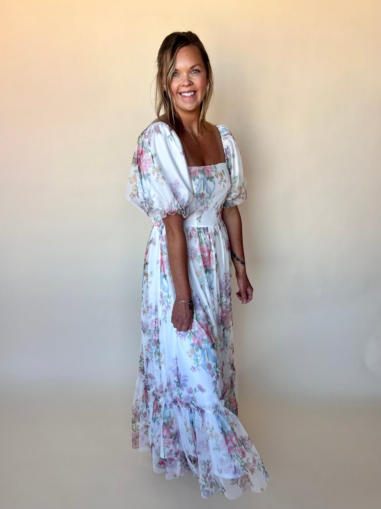Tulle Mesh Square Neck Dress