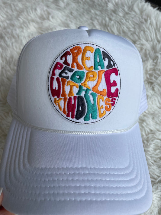 Treat People With Kindness White Patch Trucker Hat