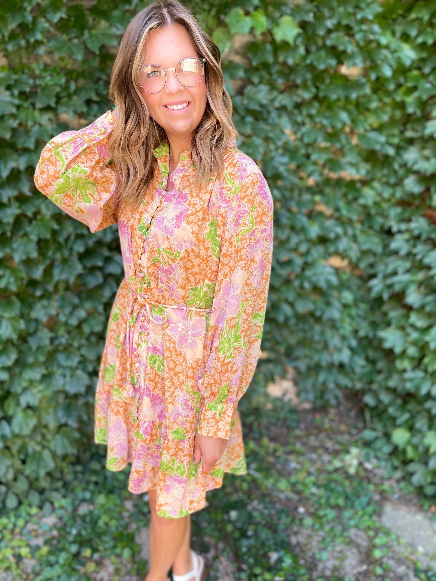 Mustard Brown Floral Dress