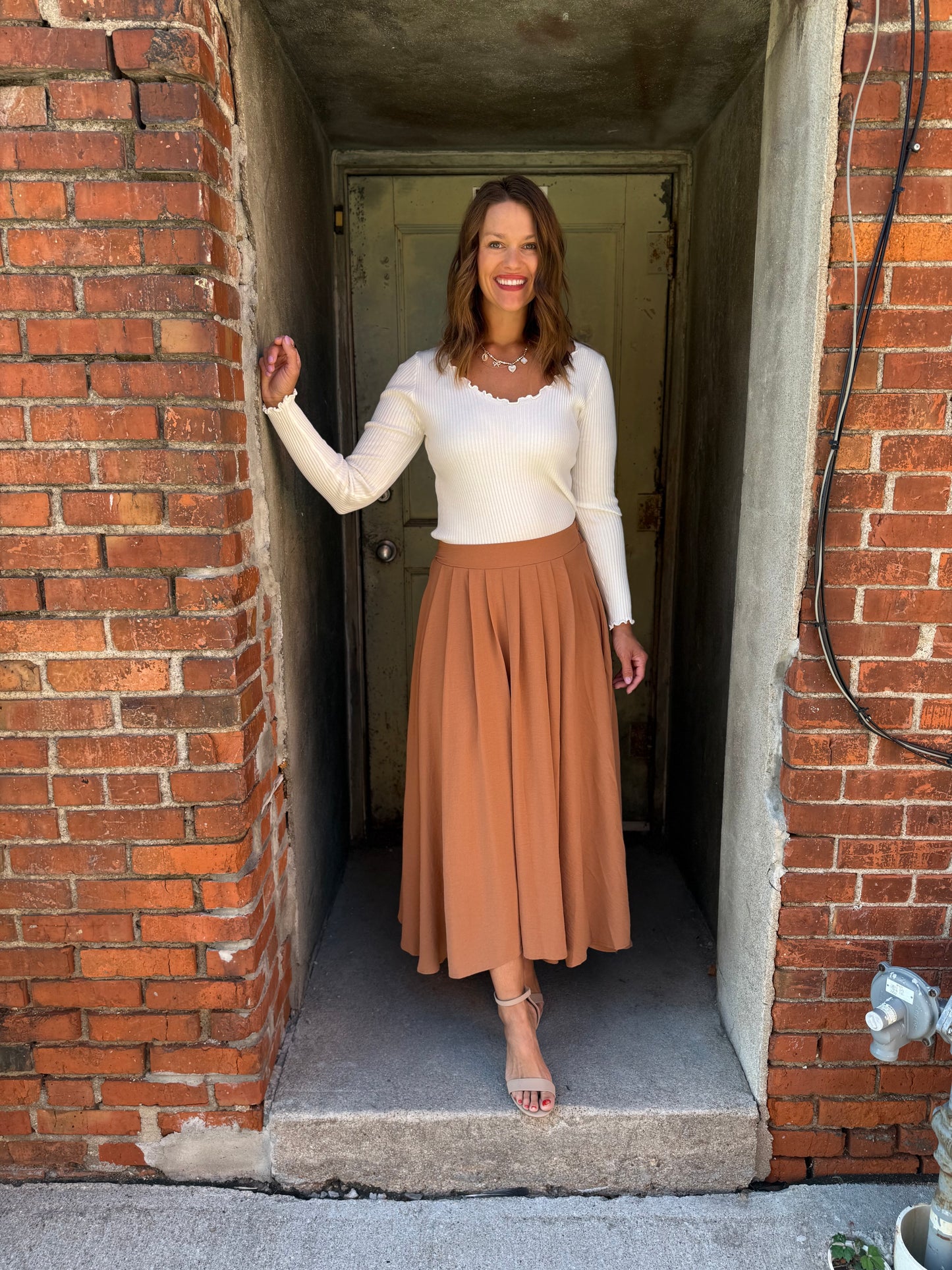Everflow Box Pleated Midi Skirt