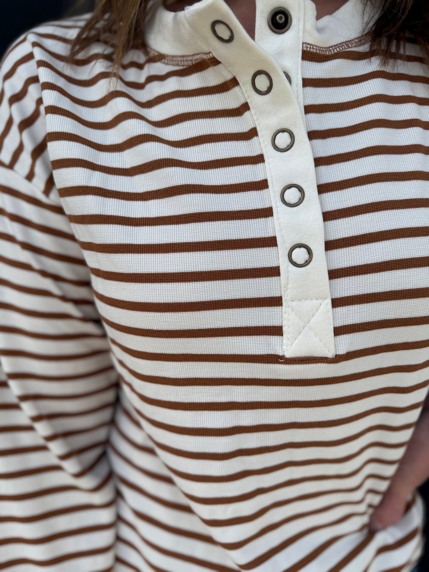 Striped Henley Knit Top - Brown