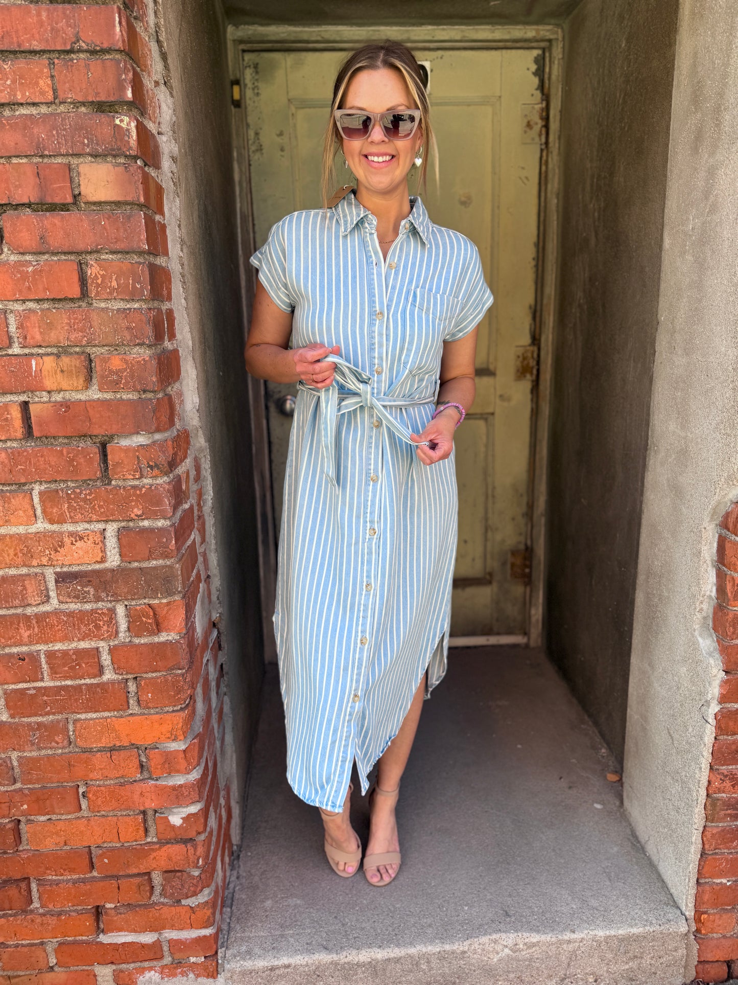 Stripe Chambray Midi Dress