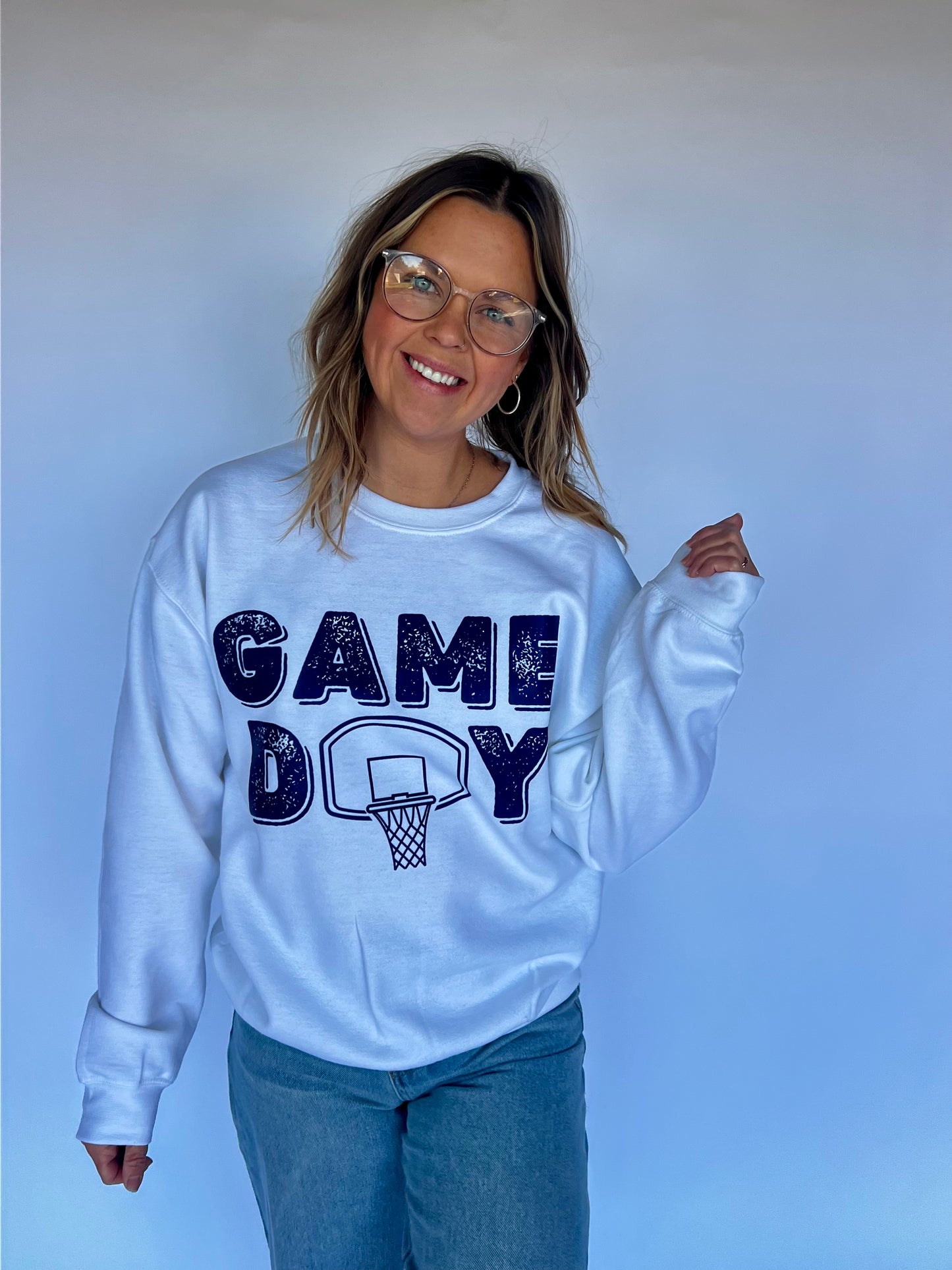 Game Day Hoops-Blue on White