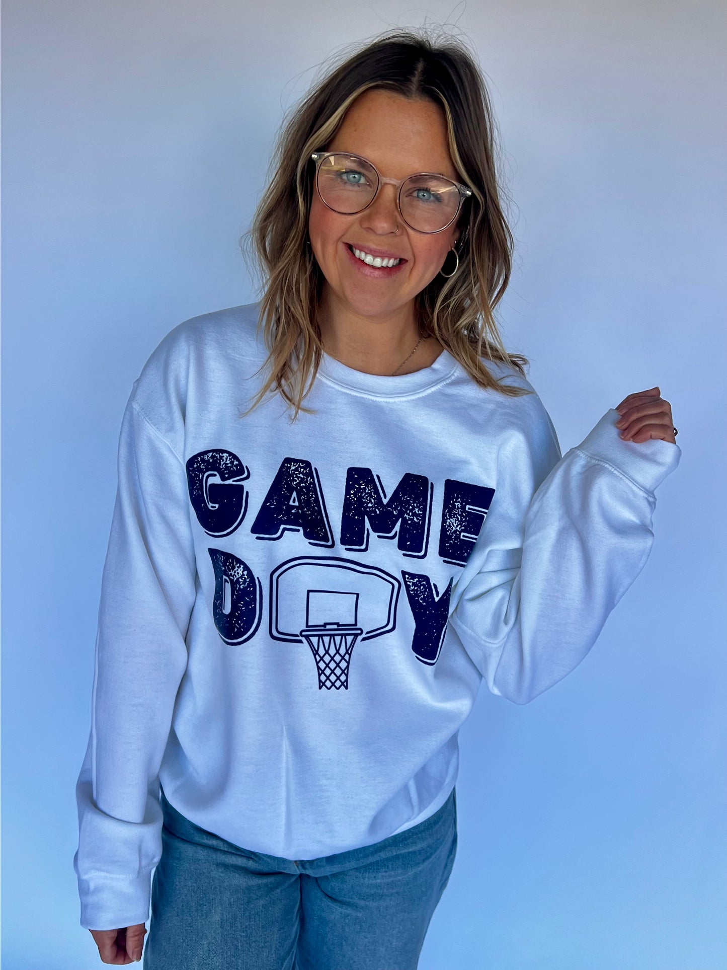 Game Day Hoops-Blue on White