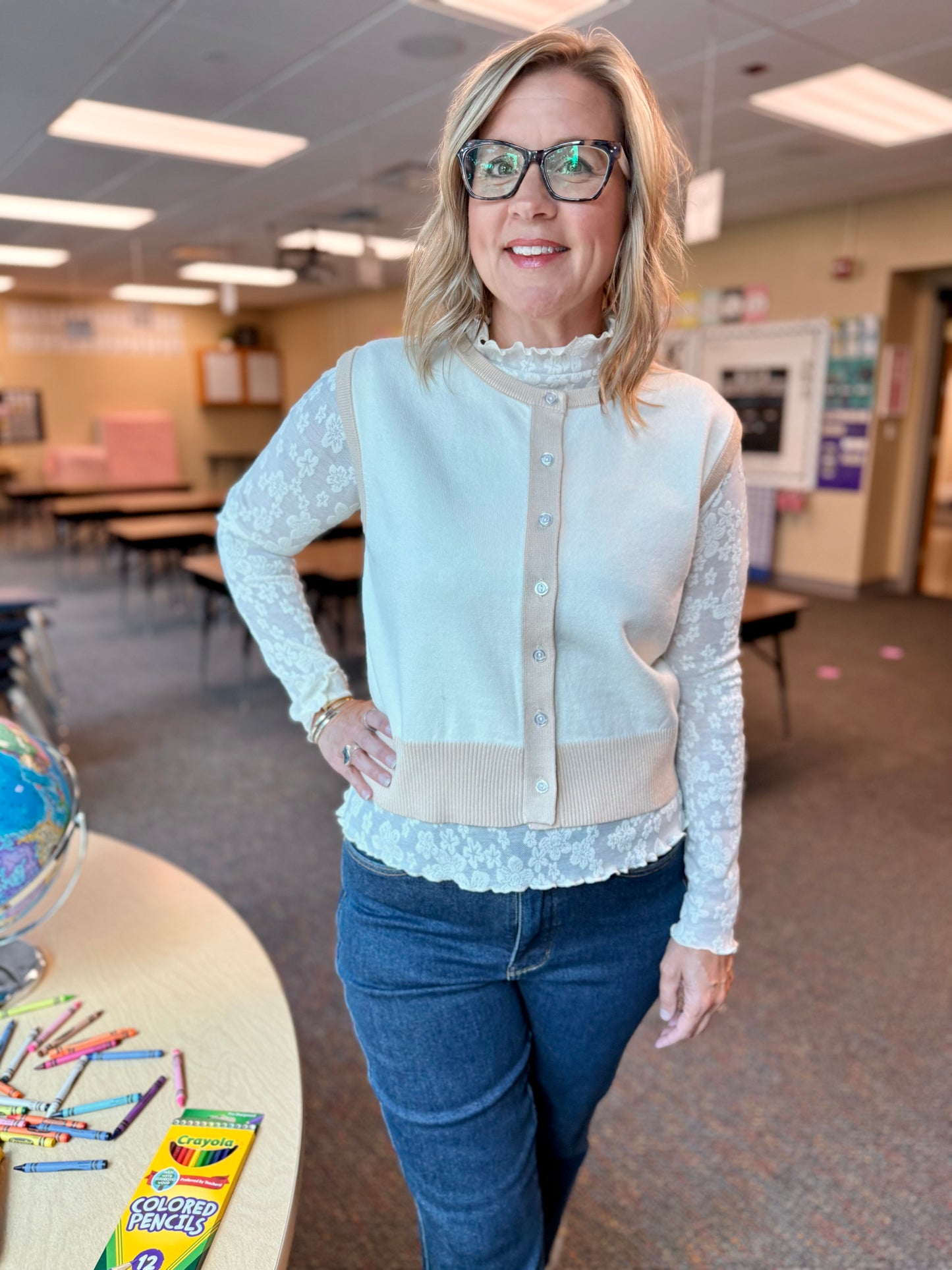 Ivory Bloom Lace Mock Neck Top