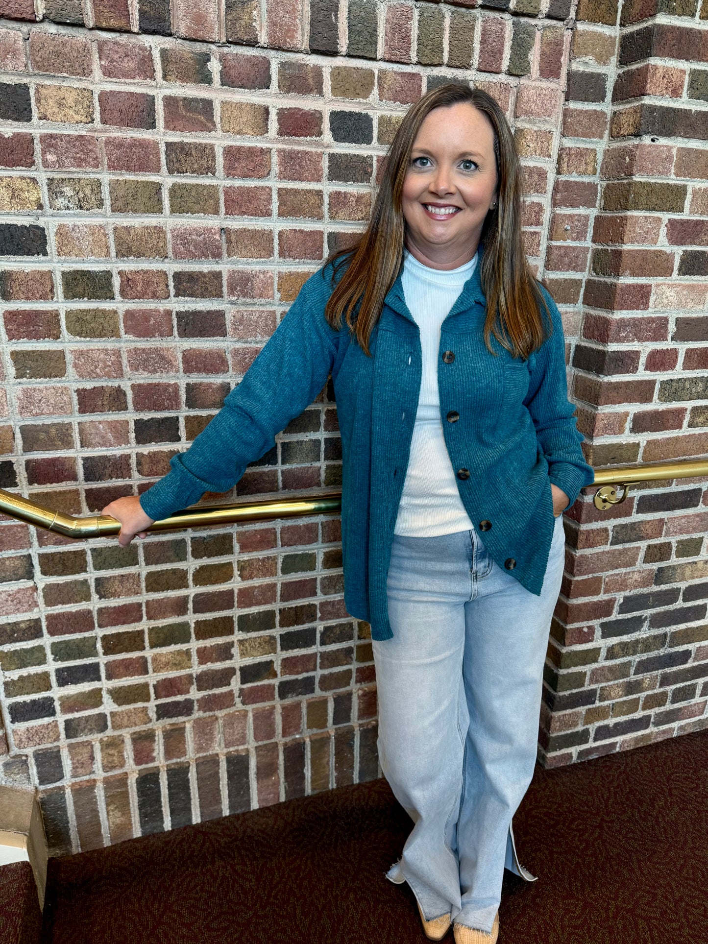 Cozy Ridge Brushed Rib Shacket - Teal