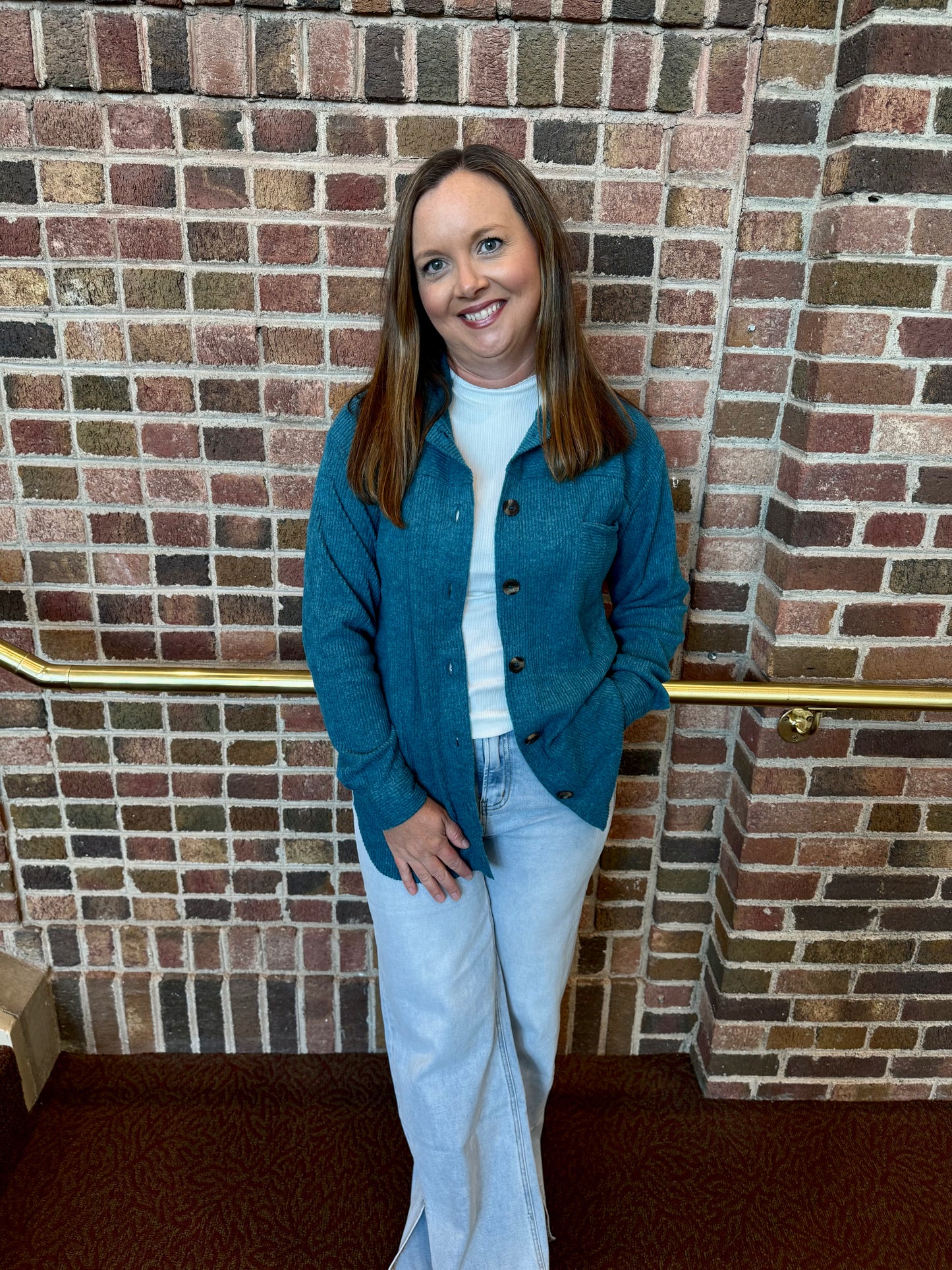Cozy Ridge Brushed Rib Shacket - Teal