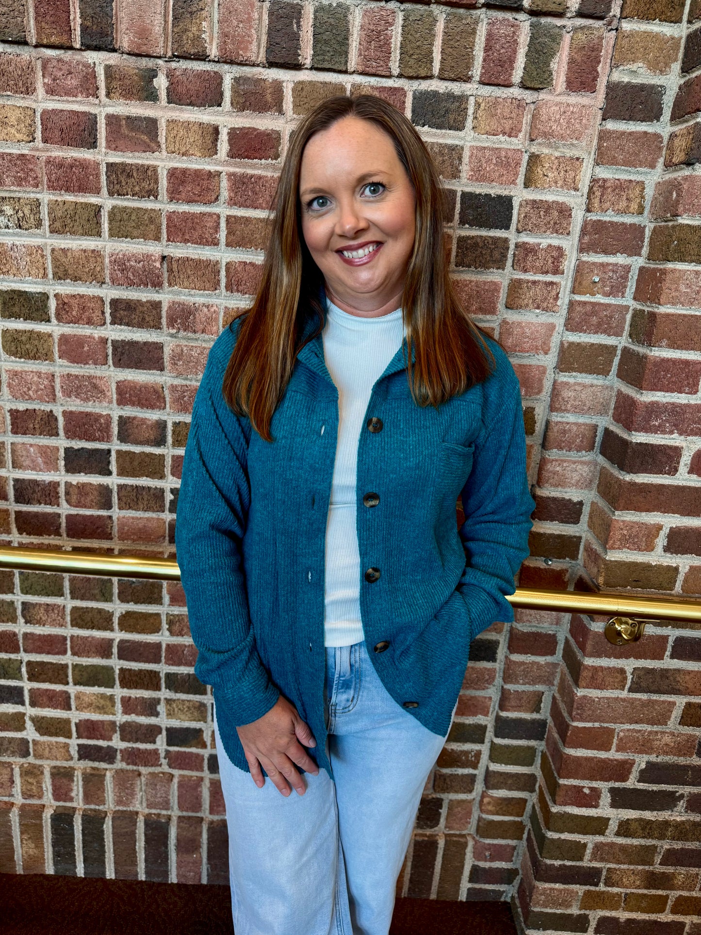 Cozy Ridge Brushed Rib Shacket - Teal