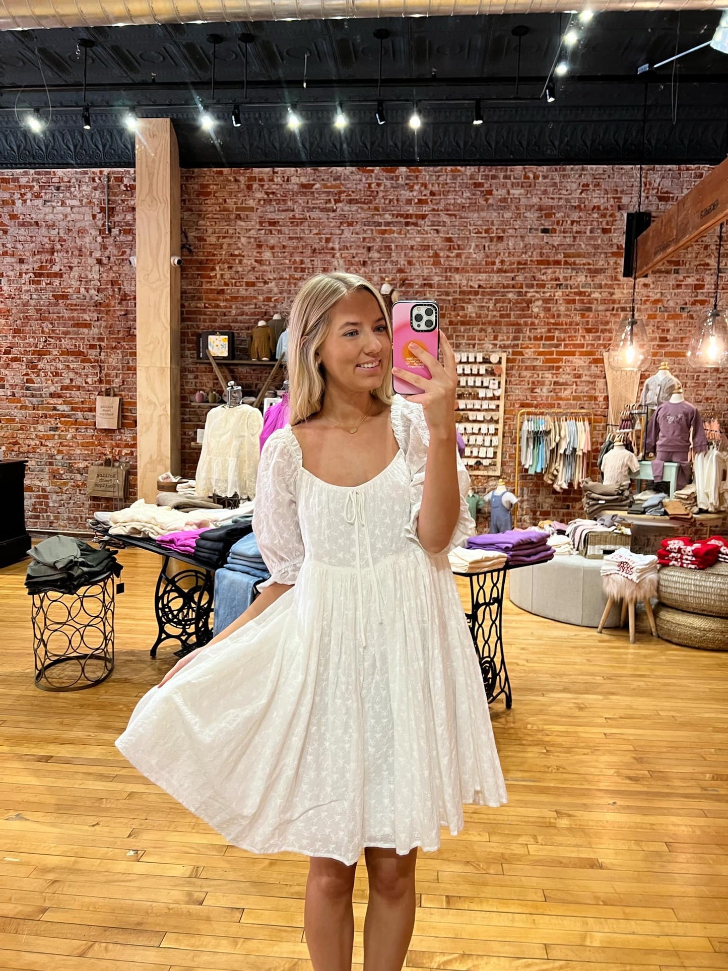 White Puff Sleeve Short Dress