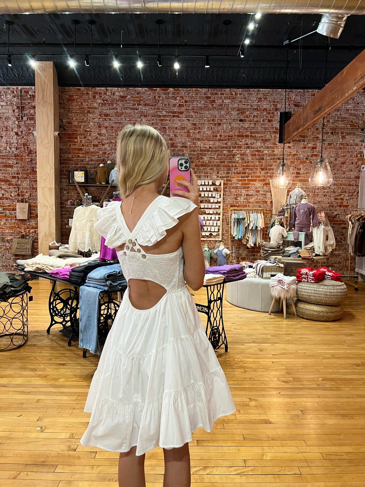 White Ruffle Sleeve Short Dress