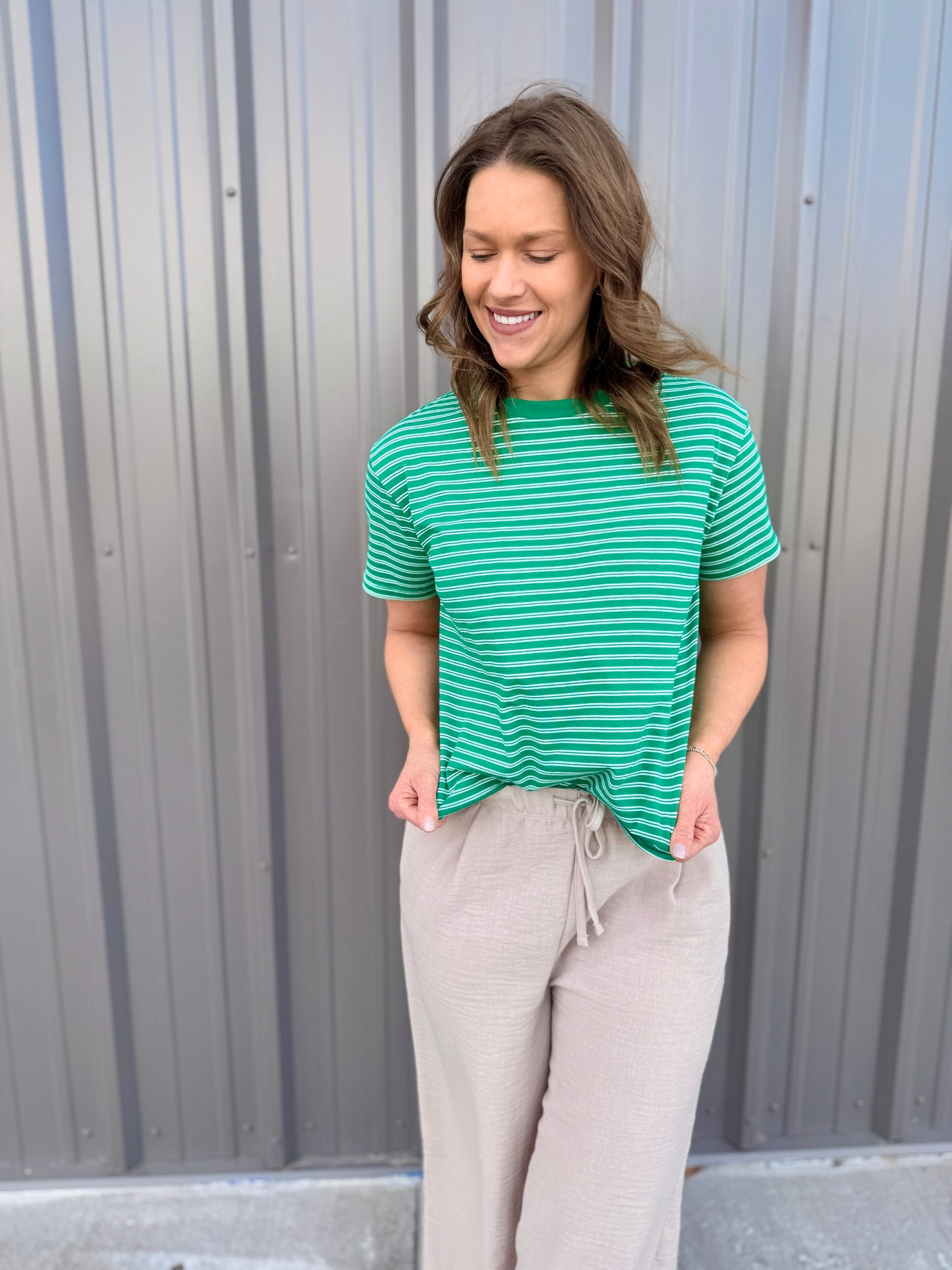 Go To Green Stripe Essential Tee