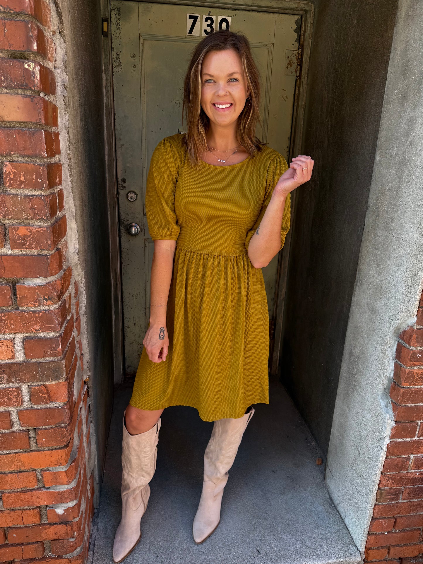 Golden Grove Midi Dress