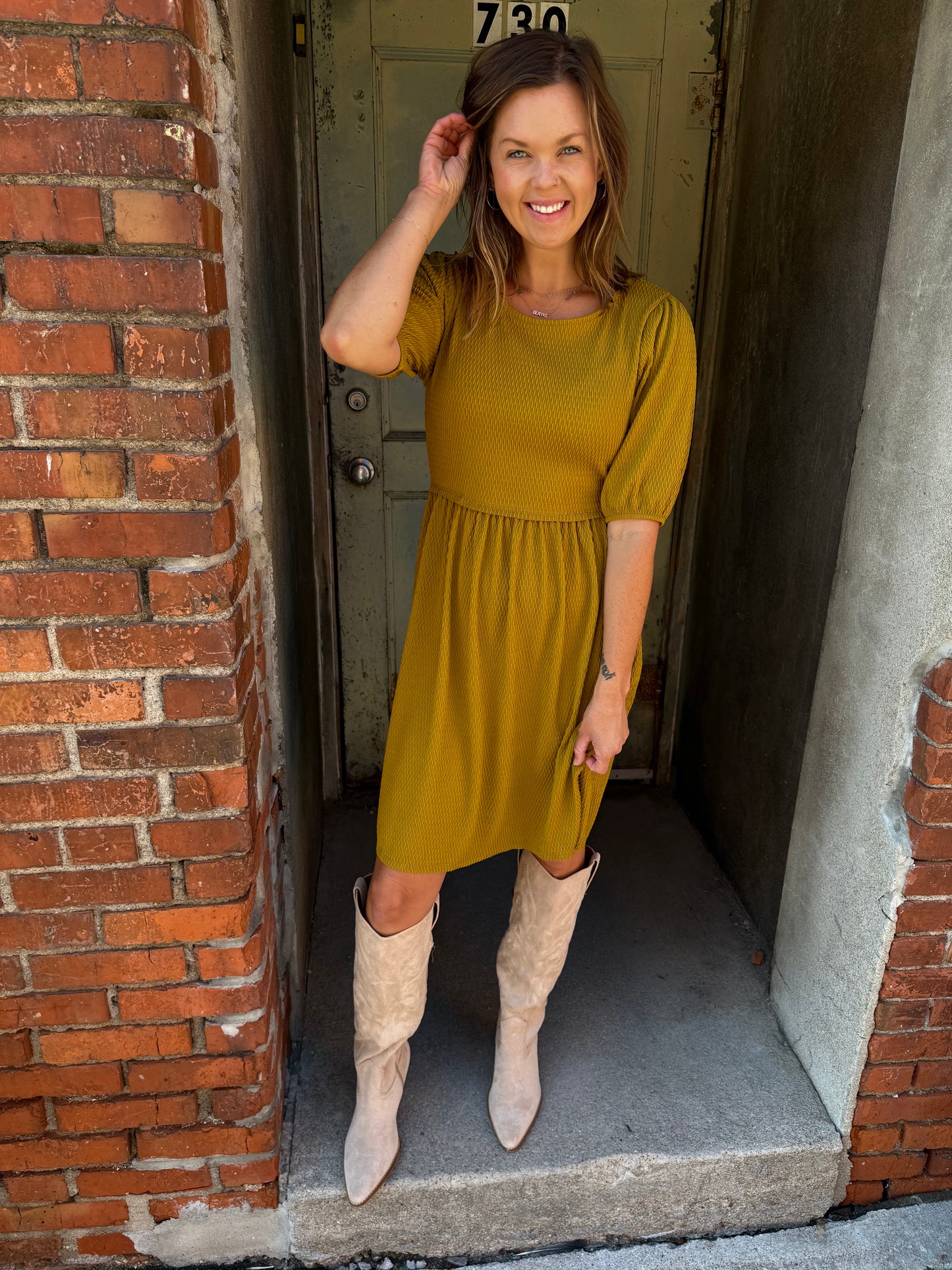Golden Grove Midi Dress
