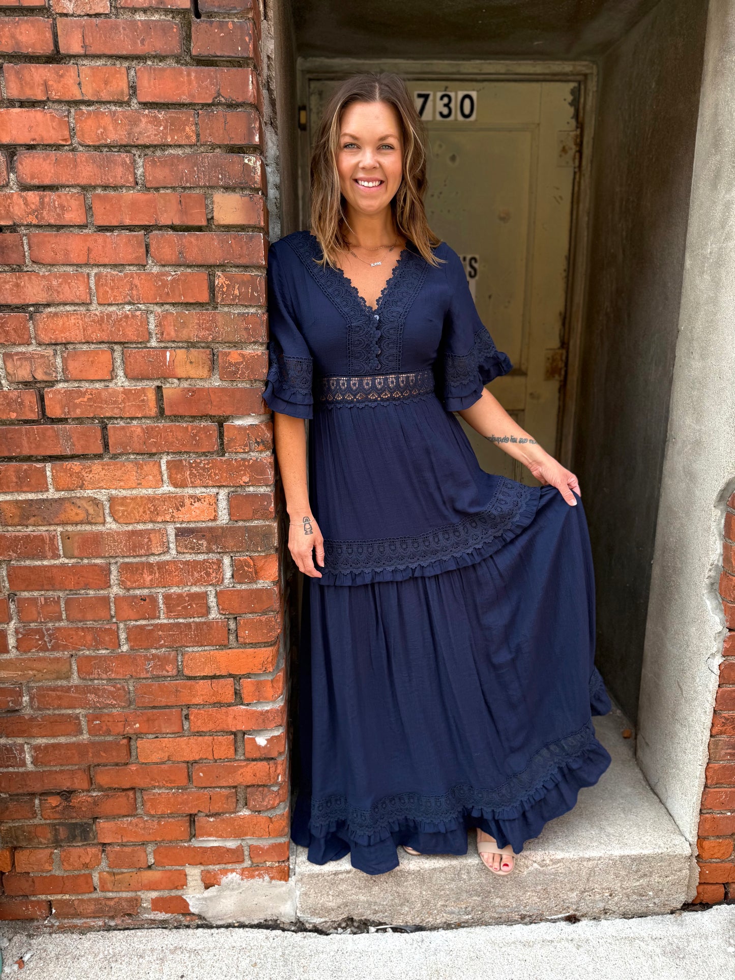 Romance Lace-Trim V-Neck Maxi Dress