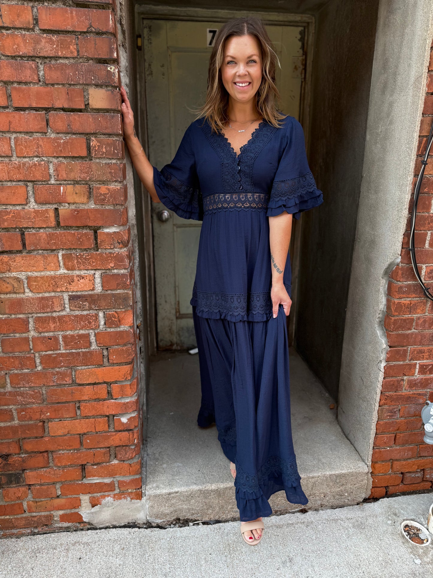 Romance Lace-Trim V-Neck Maxi Dress