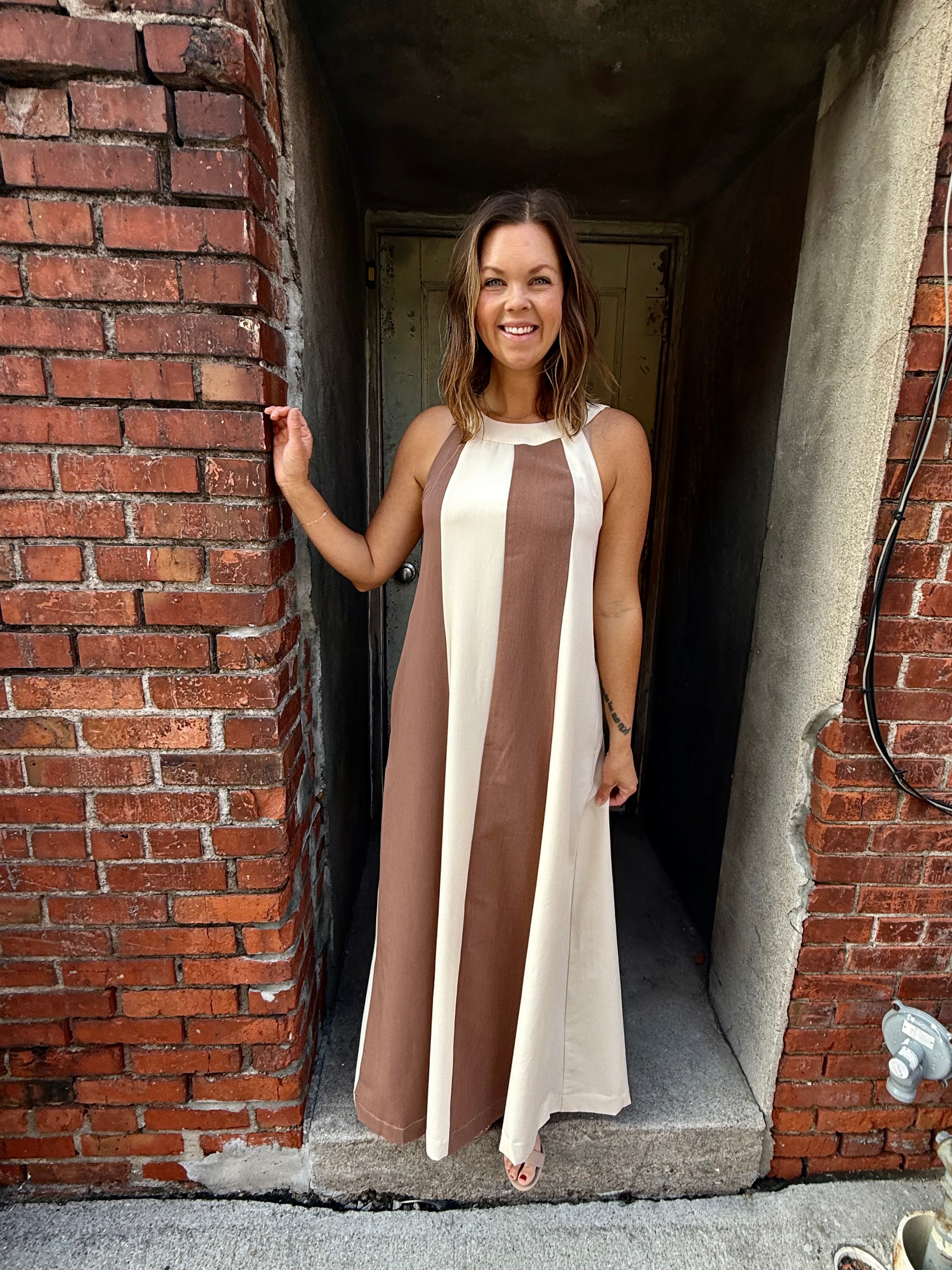 Halter Color Block Maxi Dress Large