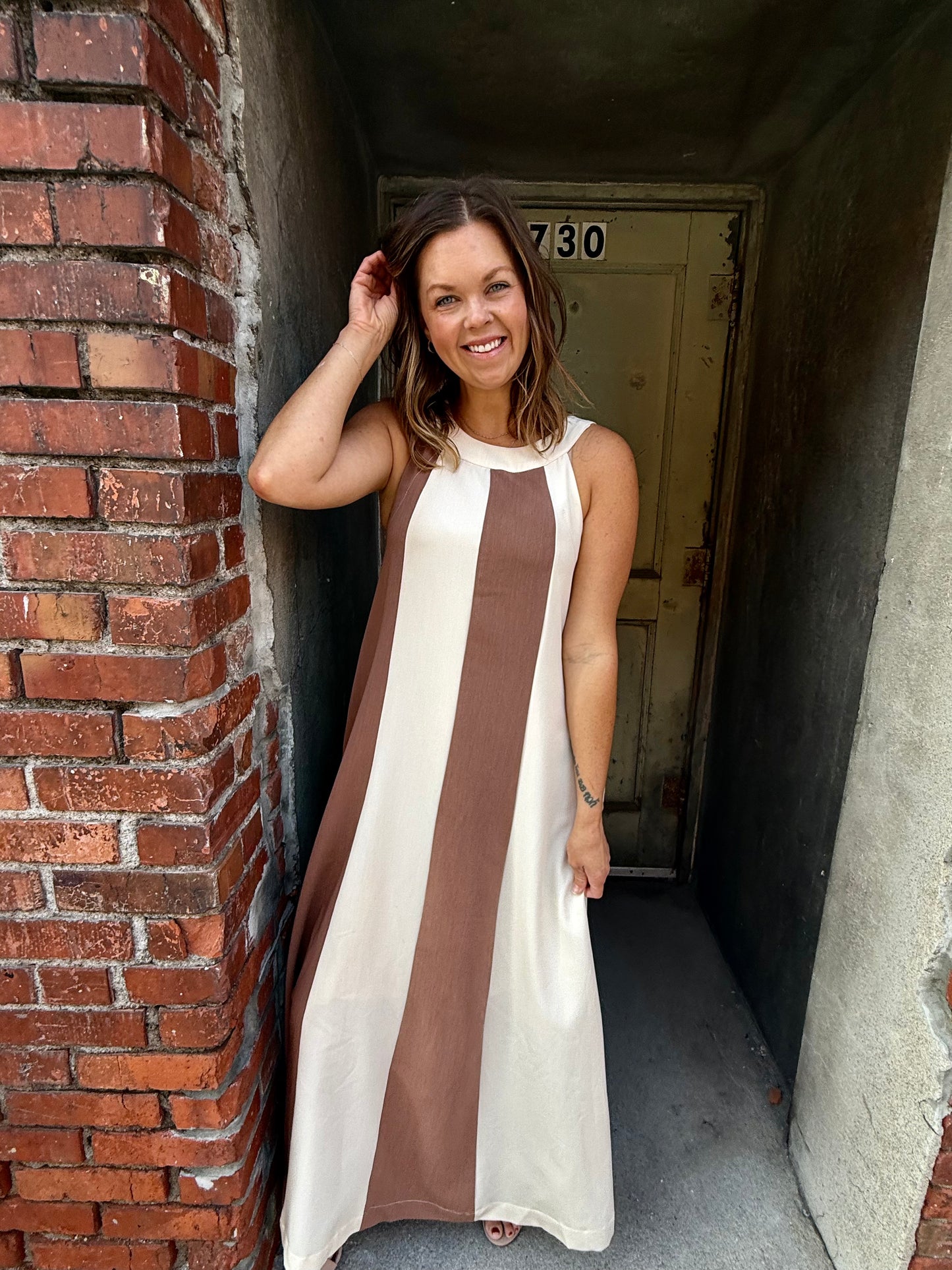 Halter Color Block Maxi Dress