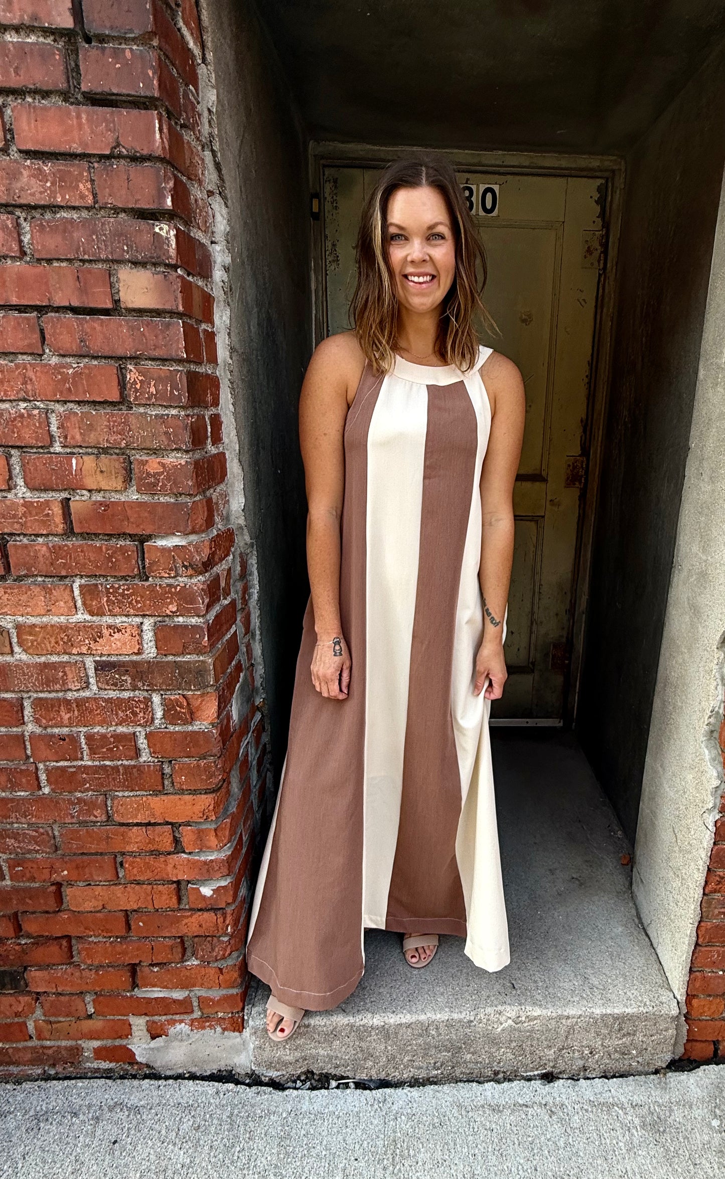Halter Color Block Maxi Dress