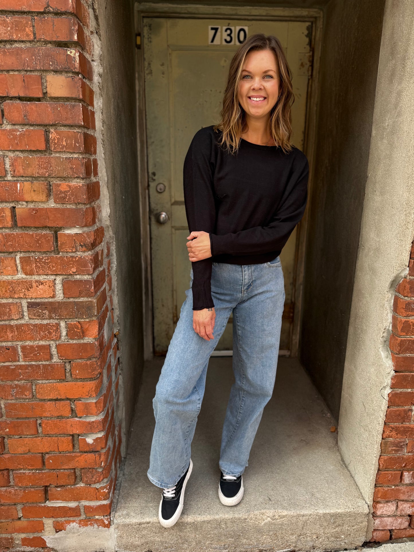 Black Wide Crew Neck Dolman Pullover