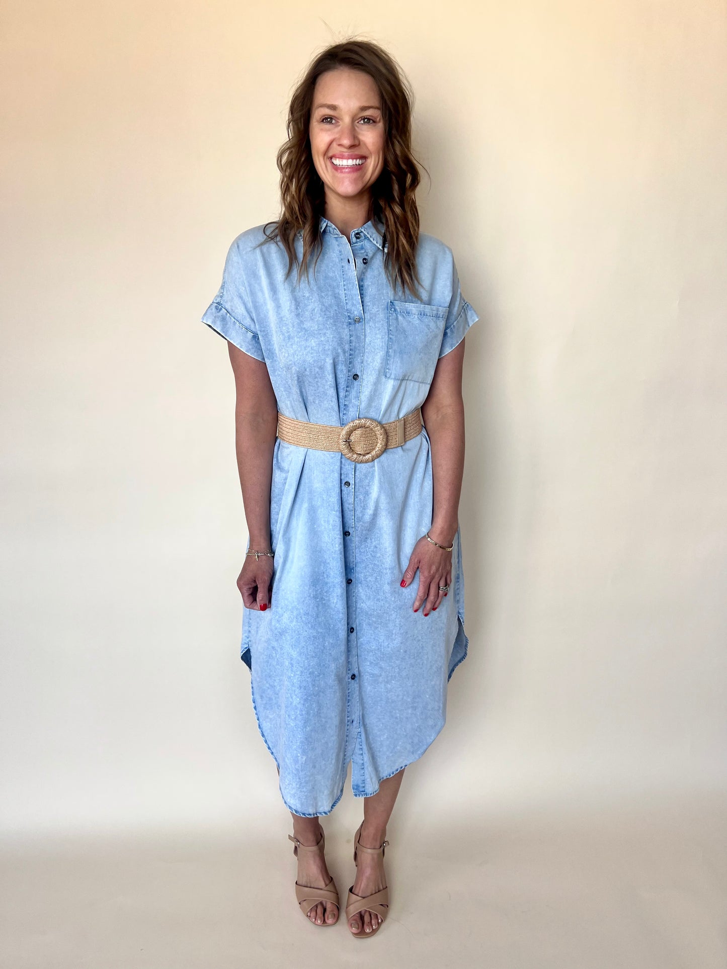 Dolman Short Sleeve Tencel Midi Dress