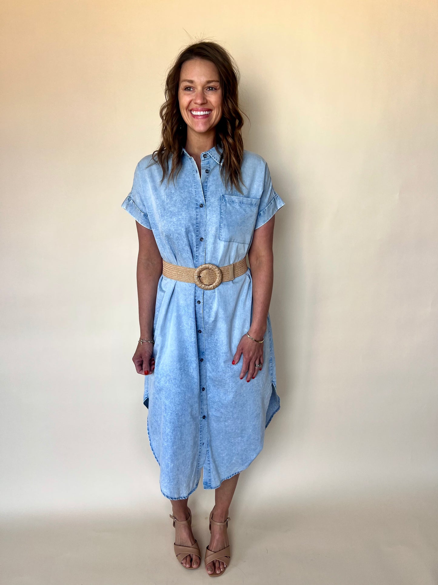 Dolman Short Sleeve Tencel Midi Dress