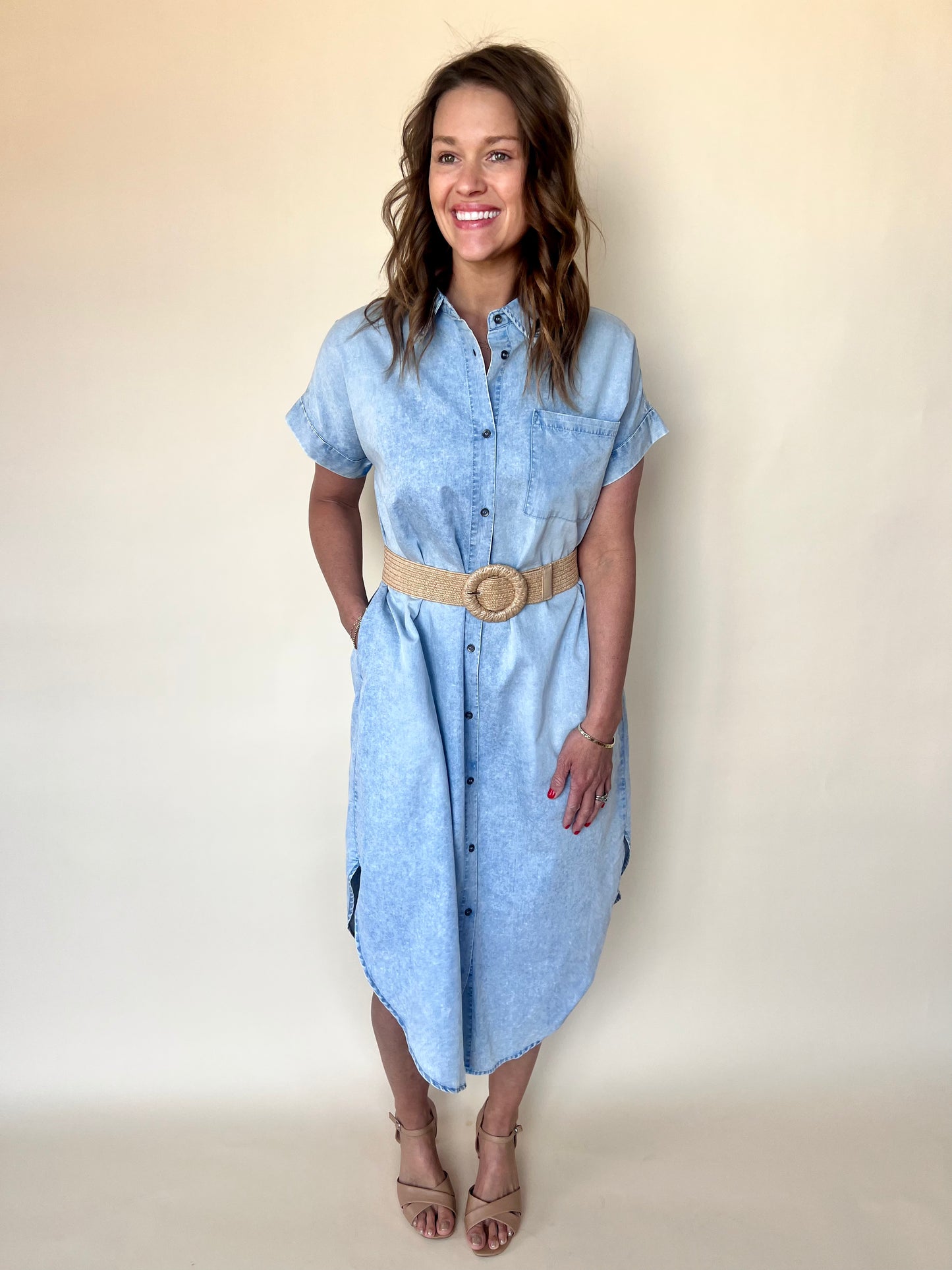 Dolman Short Sleeve Tencel Midi Dress