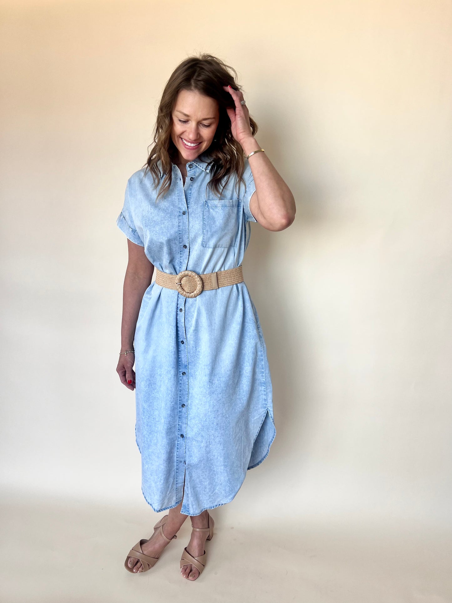 Dolman Short Sleeve Tencel Midi Dress