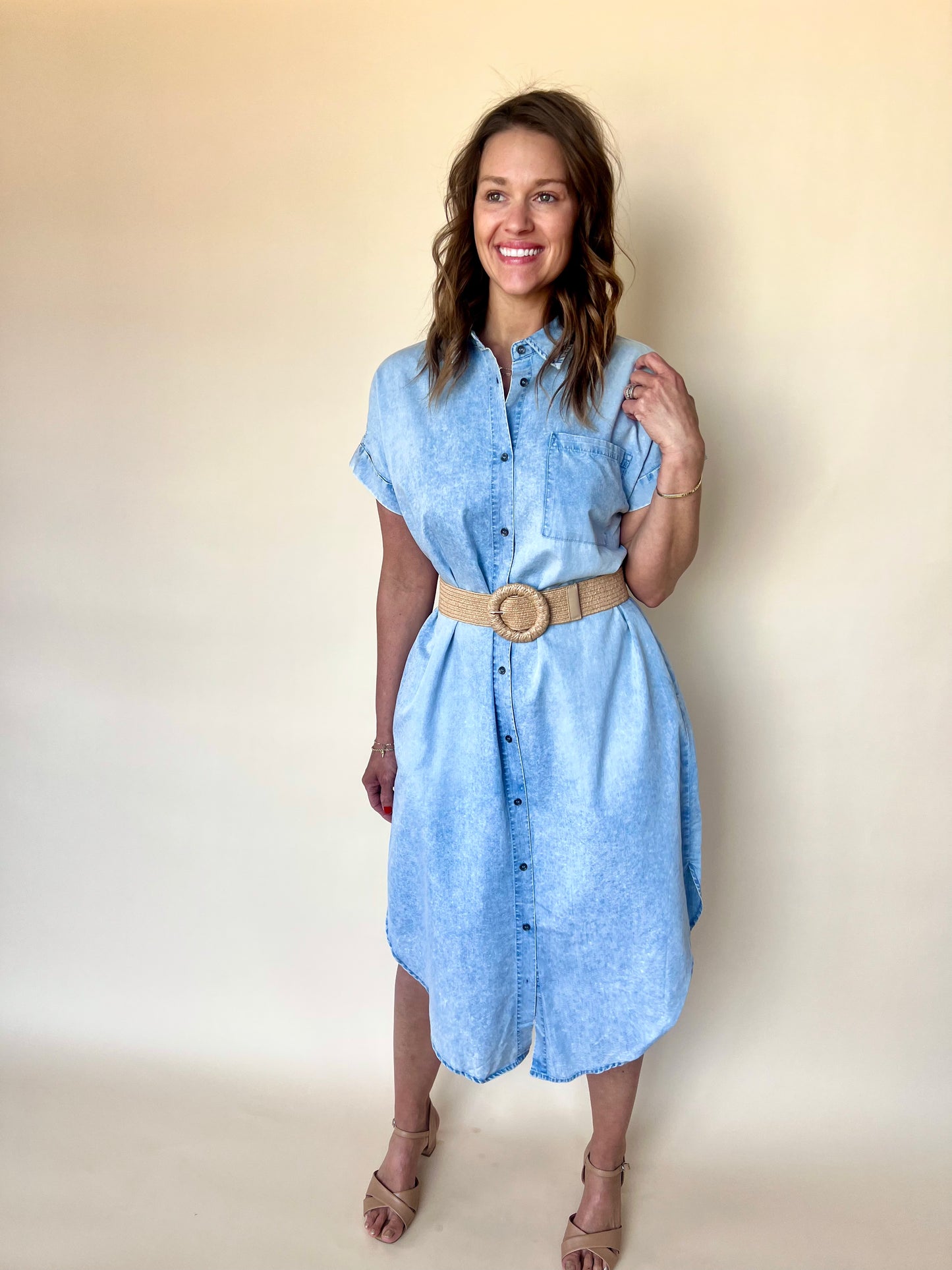 Dolman Short Sleeve Tencel Midi Dress