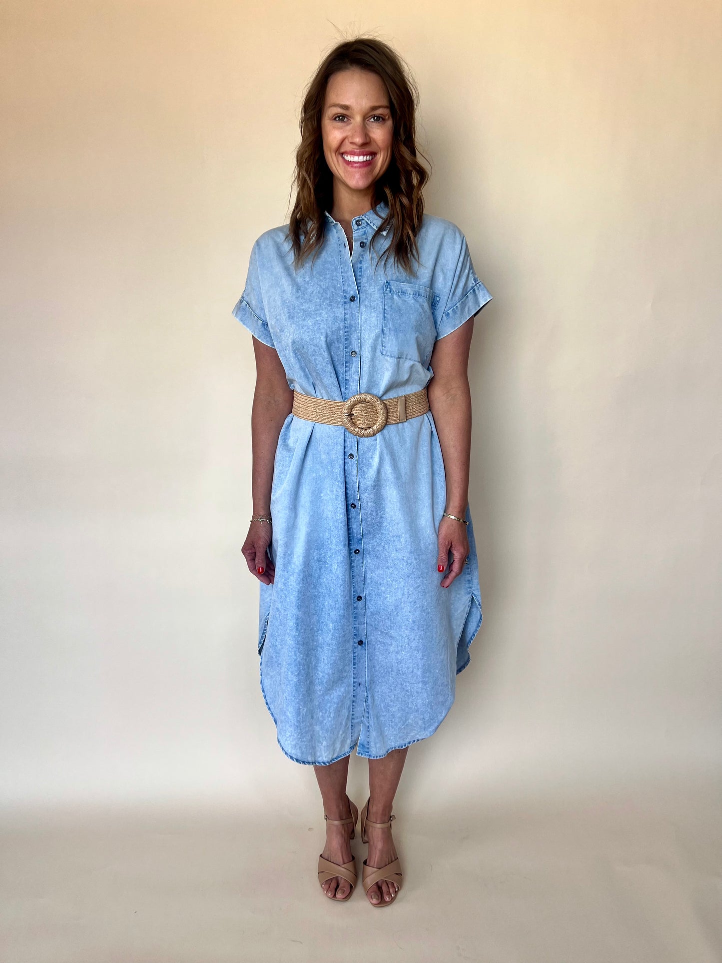 Dolman Short Sleeve Tencel Midi Dress