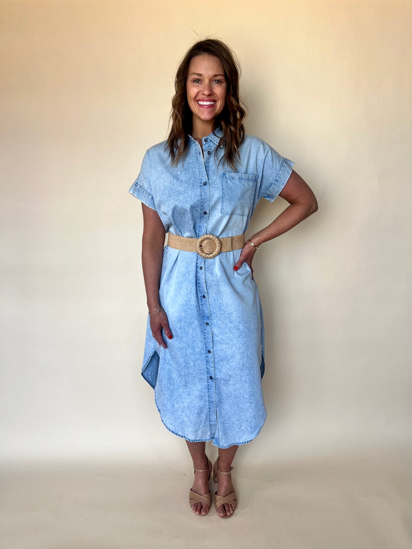 Dolman Short Sleeve Tencel Midi Dress