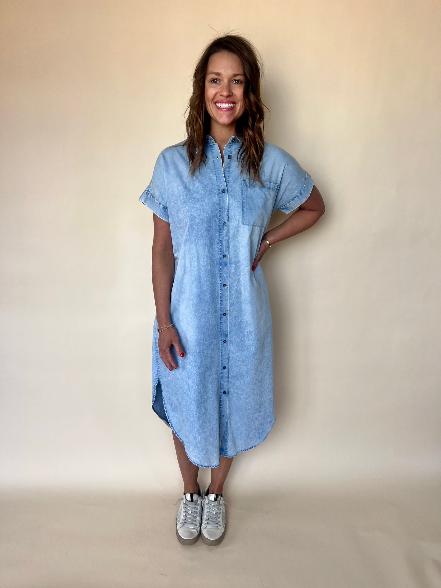 Dolman Short Sleeve Tencel Midi Dress