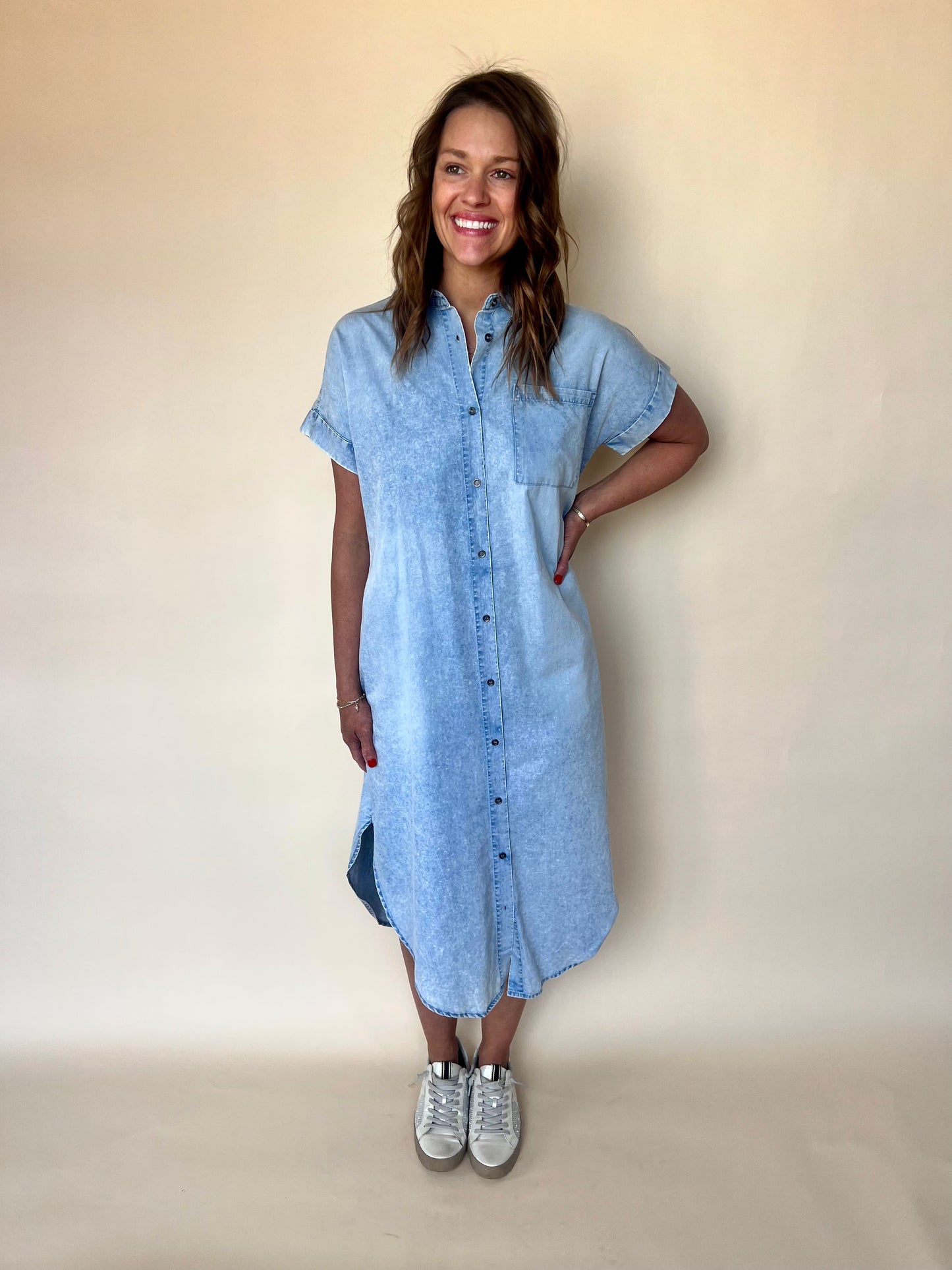 Dolman Short Sleeve Tencel Midi Dress