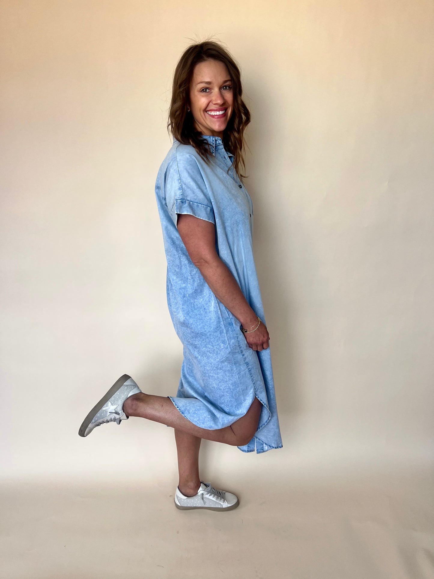 Dolman Short Sleeve Tencel Midi Dress