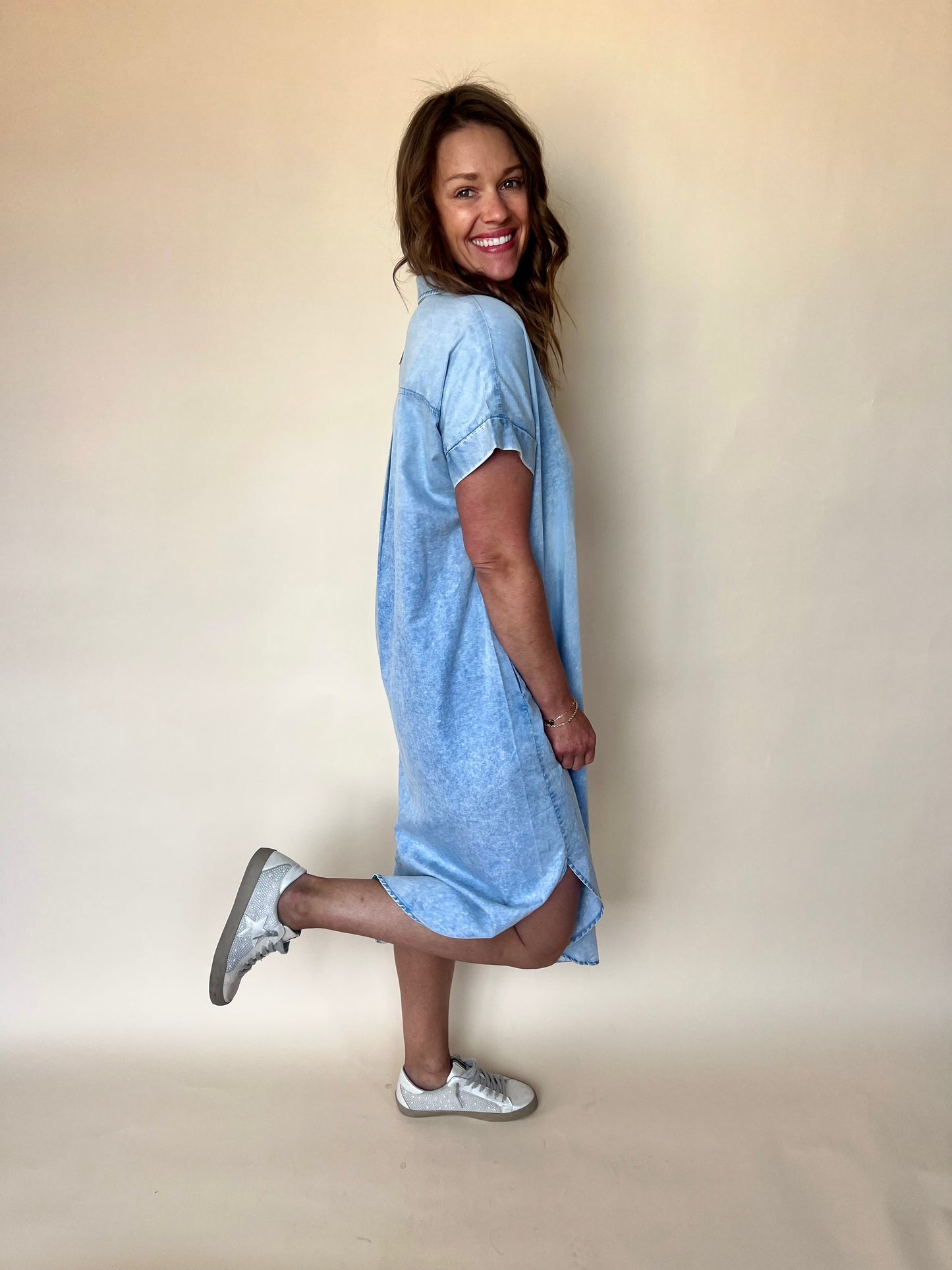 Dolman Short Sleeve Tencel Midi Dress