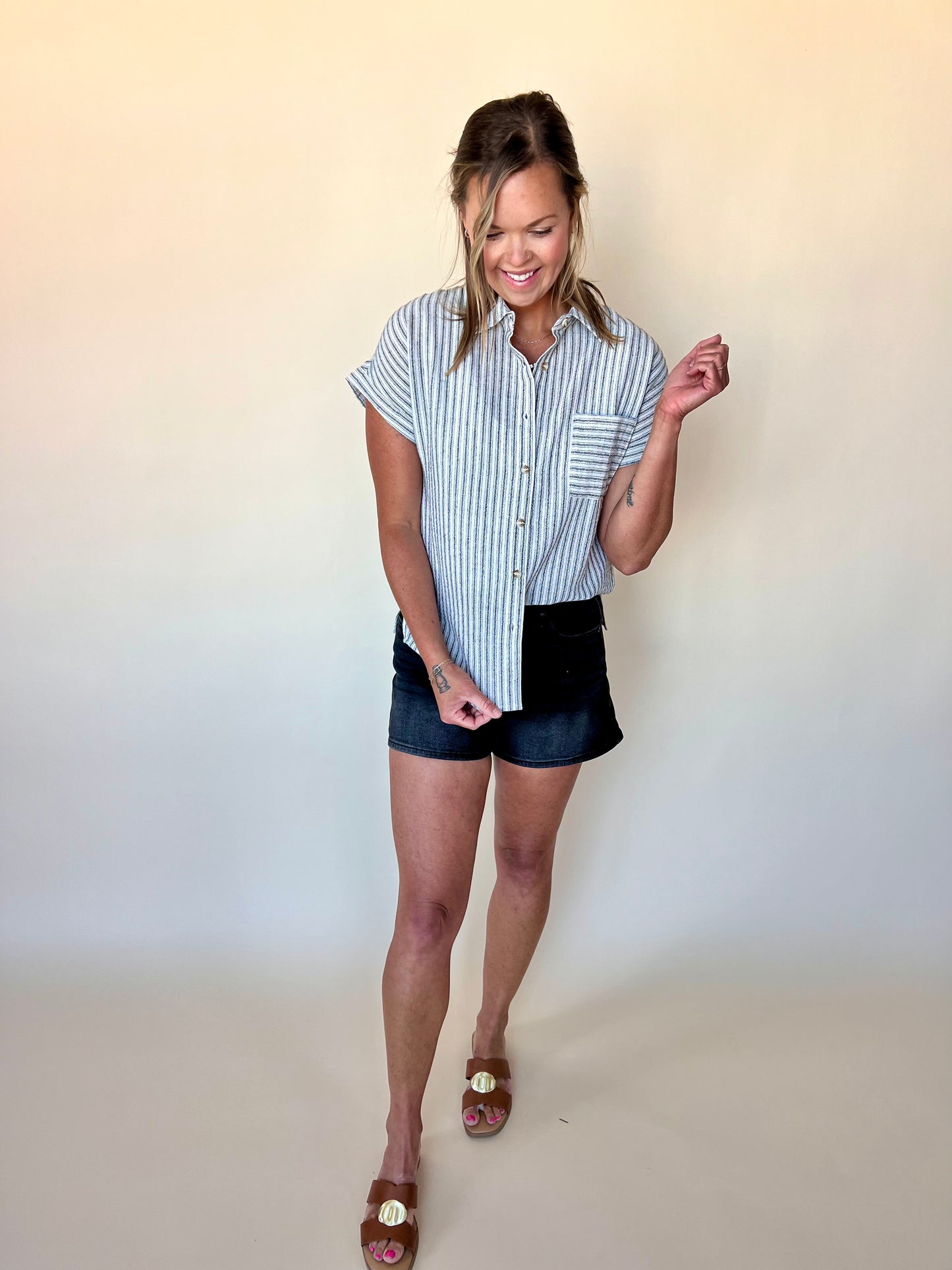 Lynny Linen Top - Deep Stripe