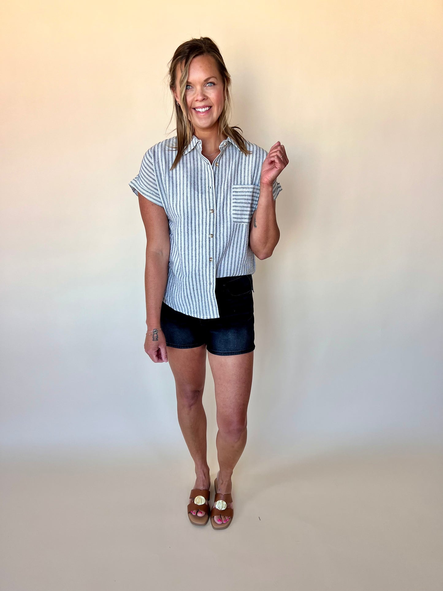 Lynny Linen Top - Deep Stripe