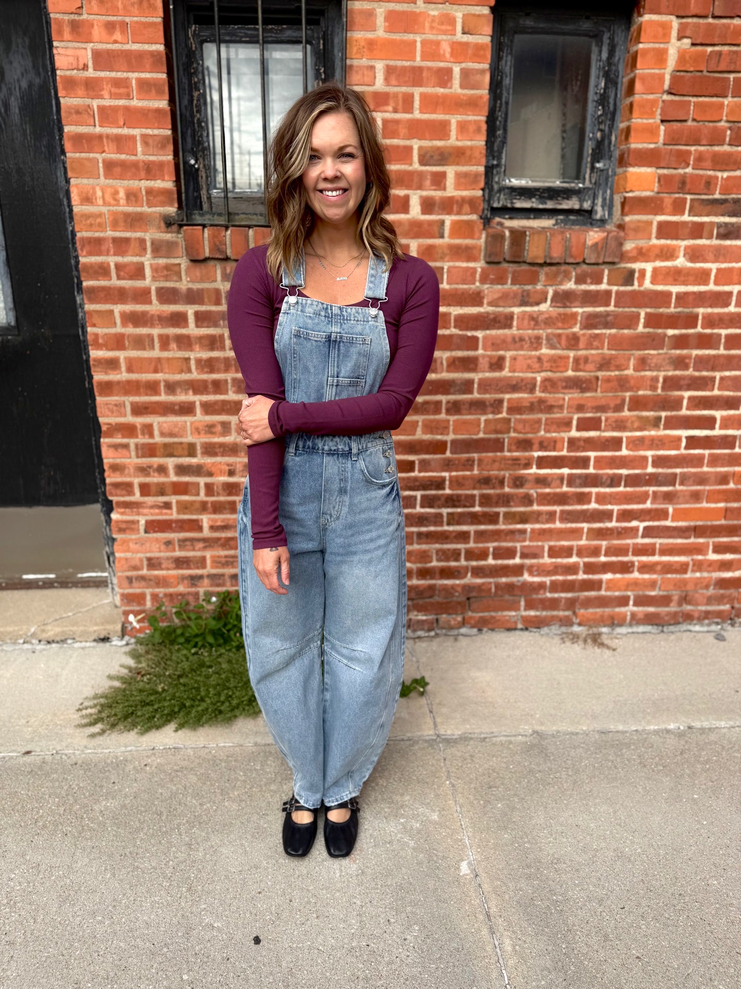 Barrel-Leg Denim Overalls