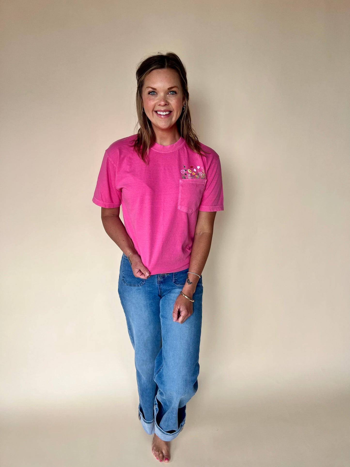 Flower Pocket Tee - pink