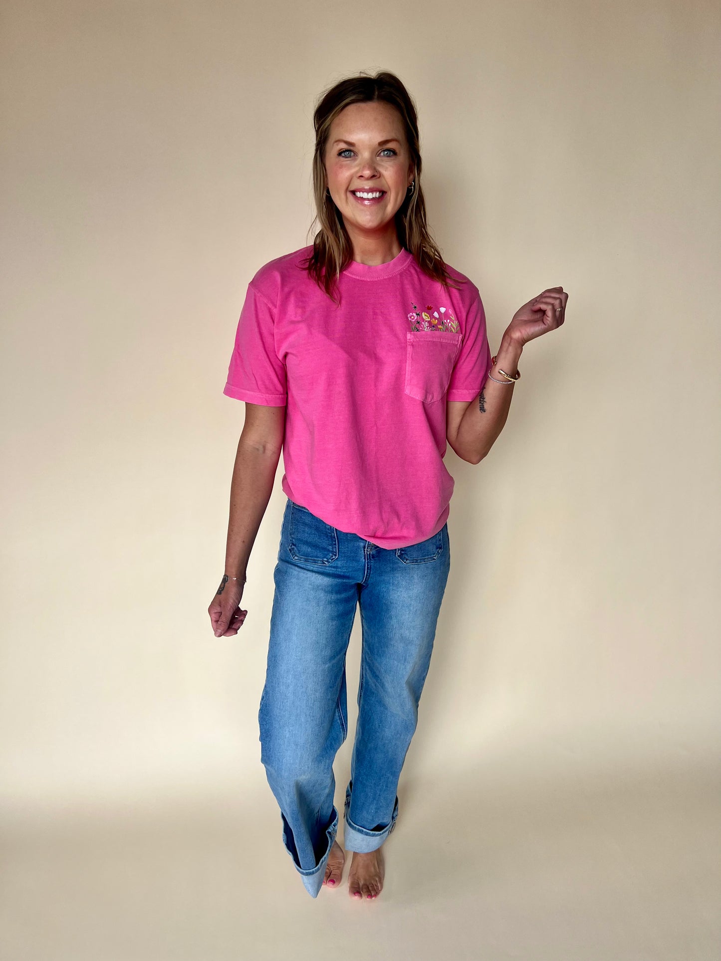 Flower Pocket Tee - pink