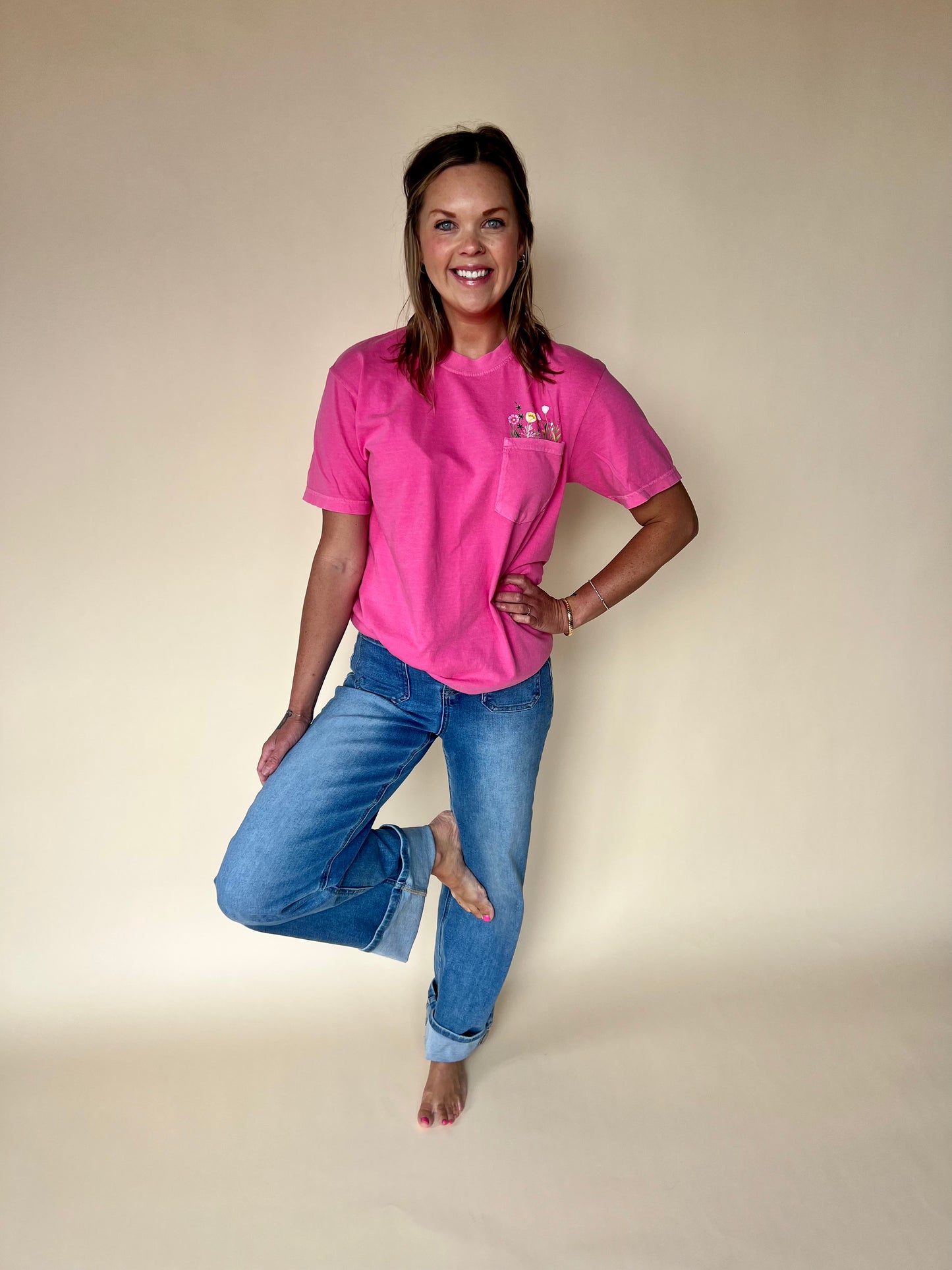 Flower Pocket Tee - pink