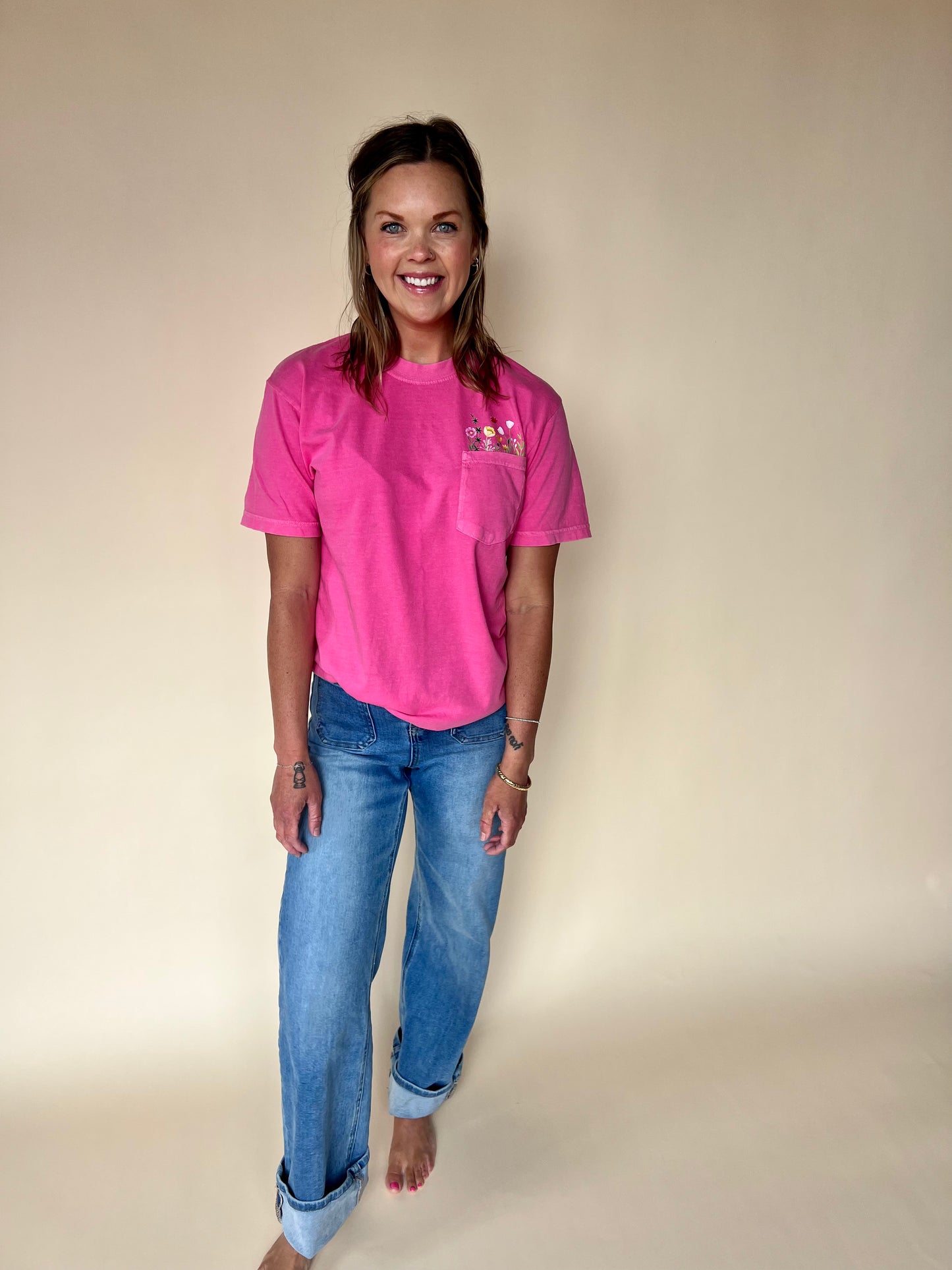 Flower Pocket Tee - pink