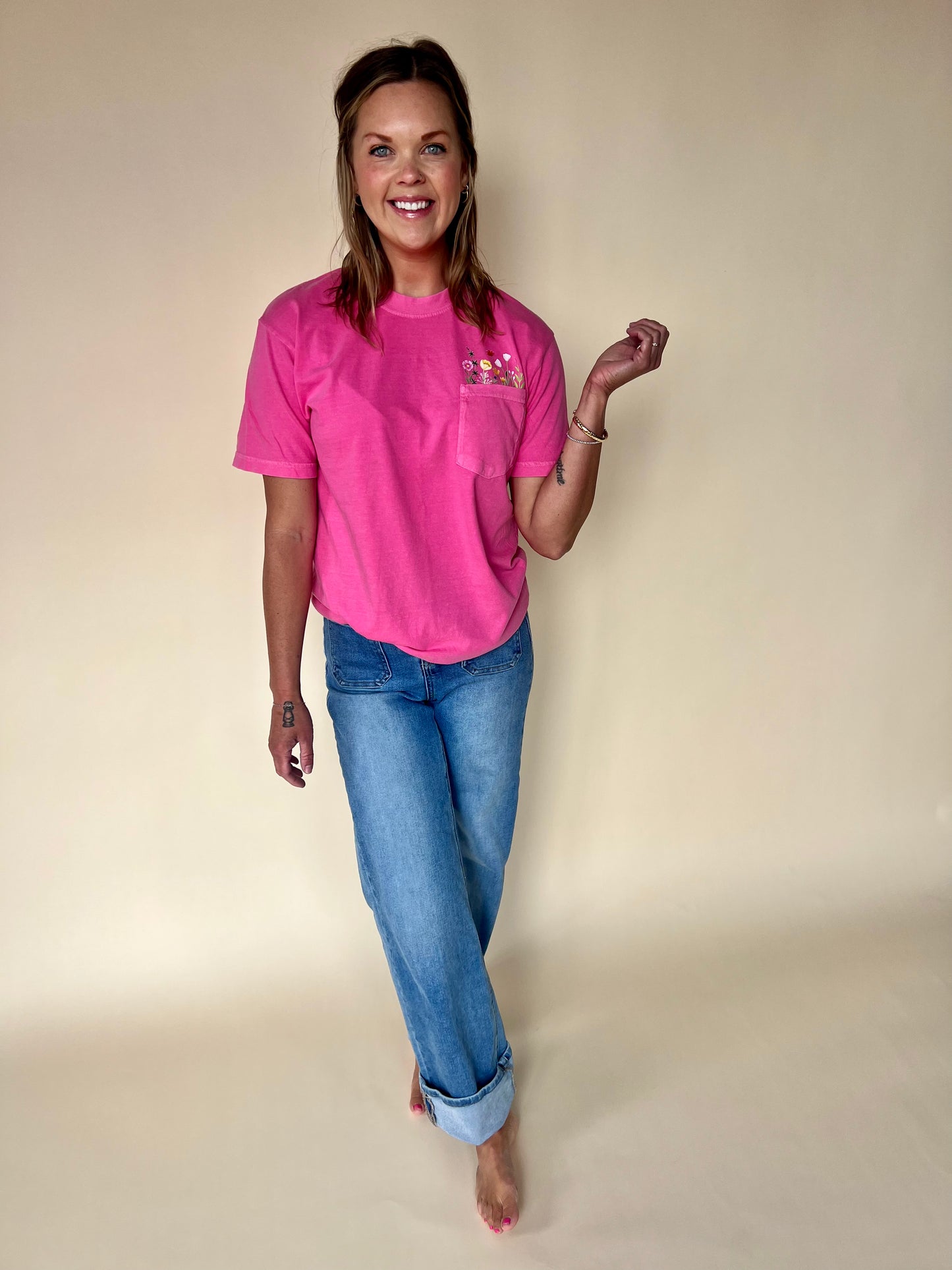 Flower Pocket Tee - pink