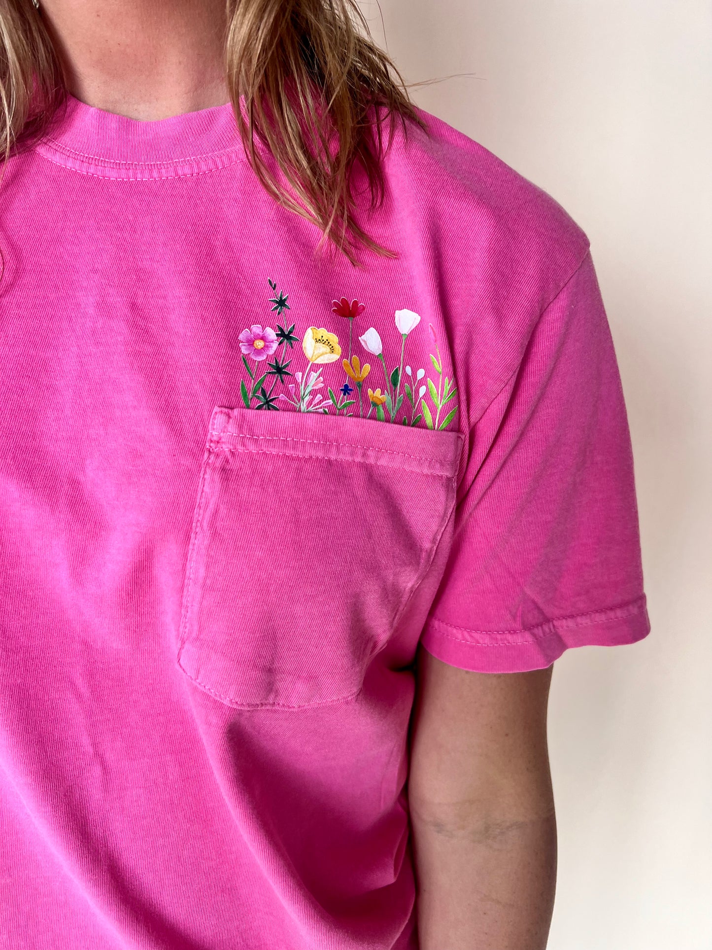 Flower Pocket Tee - pink