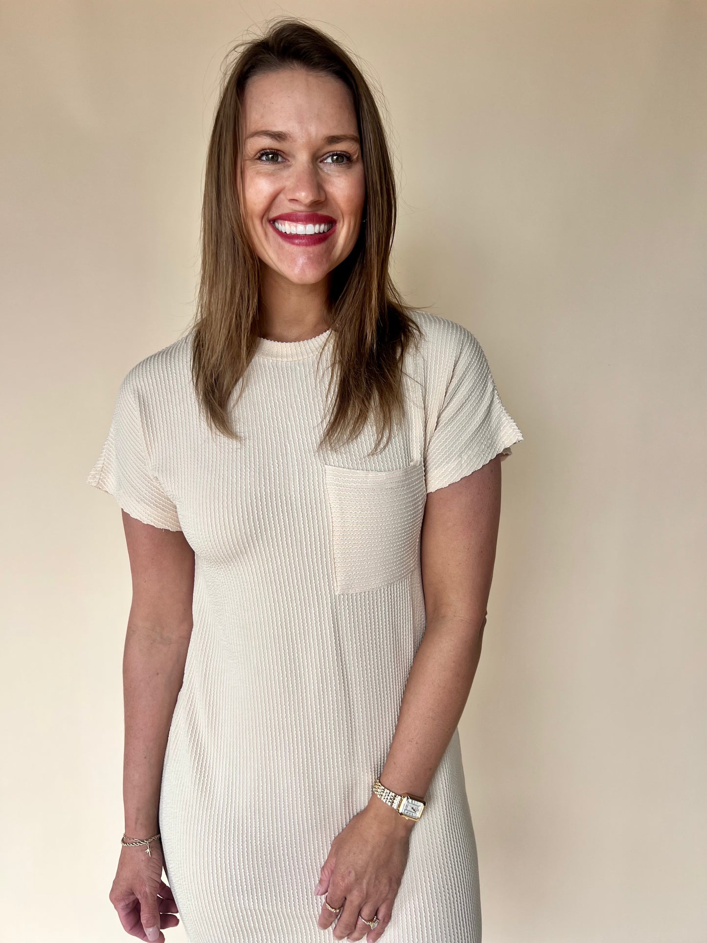 Try To Keep Up Dress :  Cream