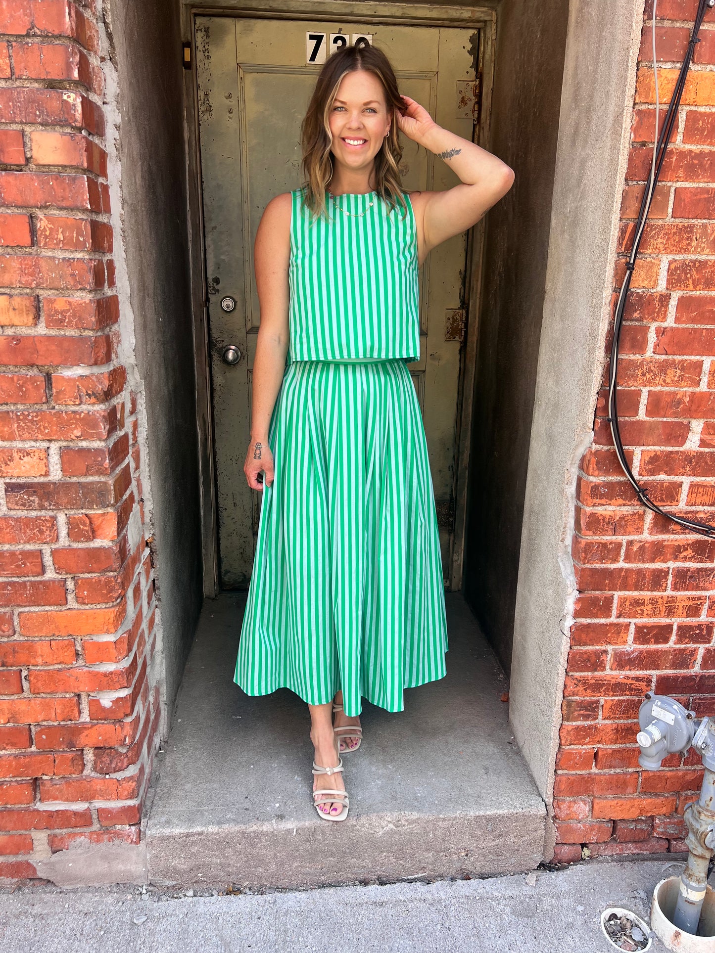 Kinny Stripe Midi Skirt