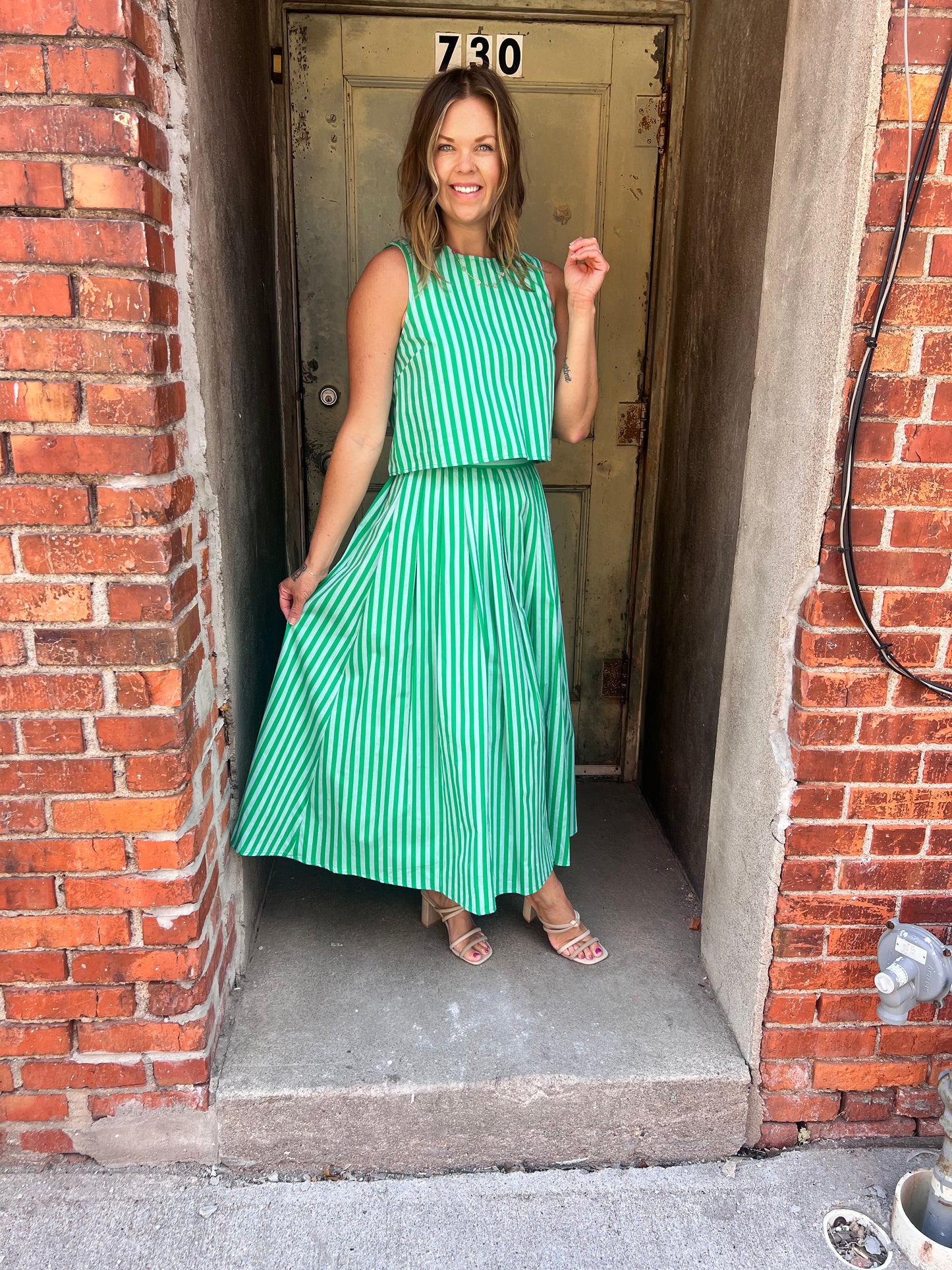 Kinny Stripe Midi Skirt