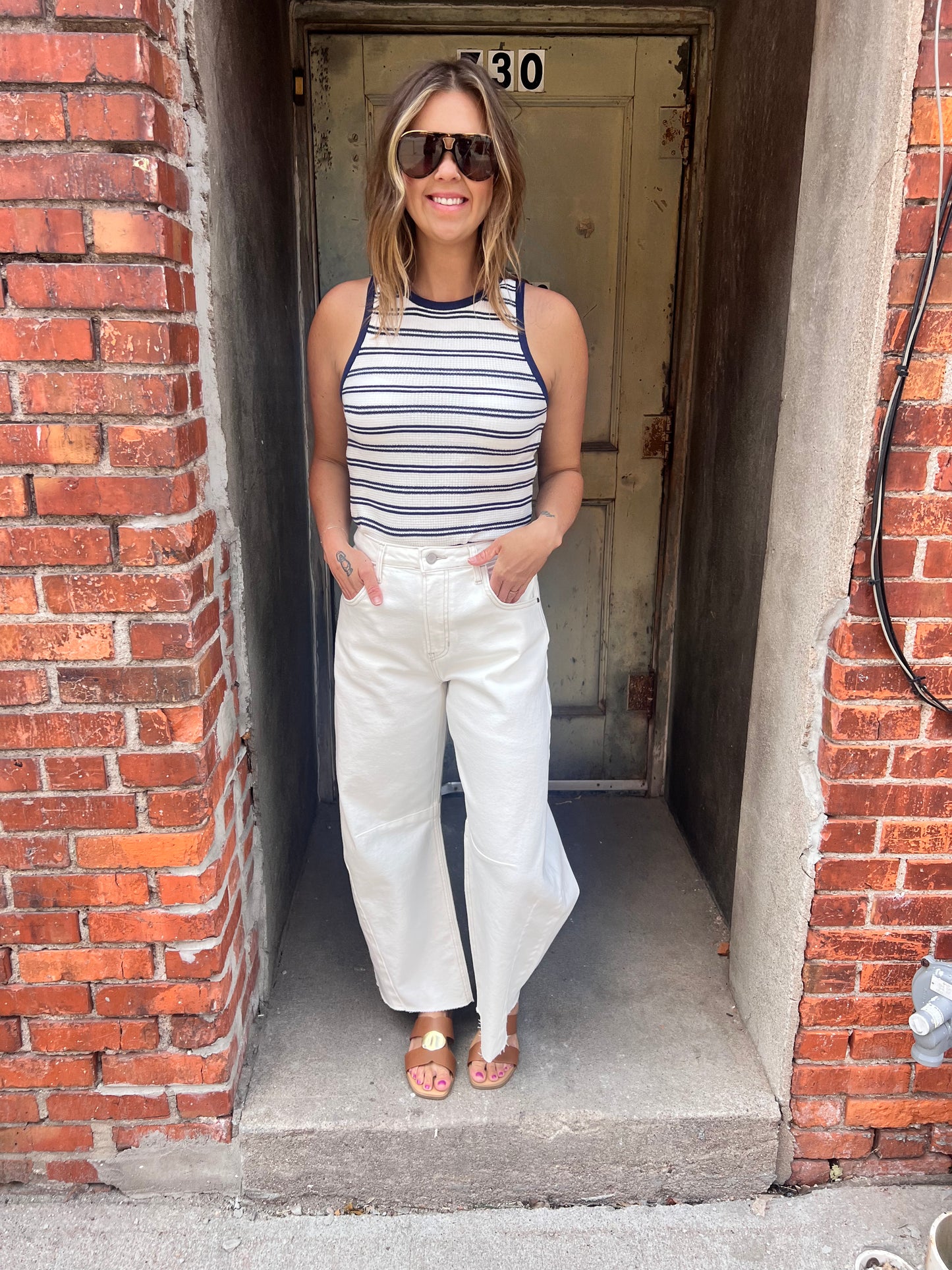 White Barrel Jeans with Seams