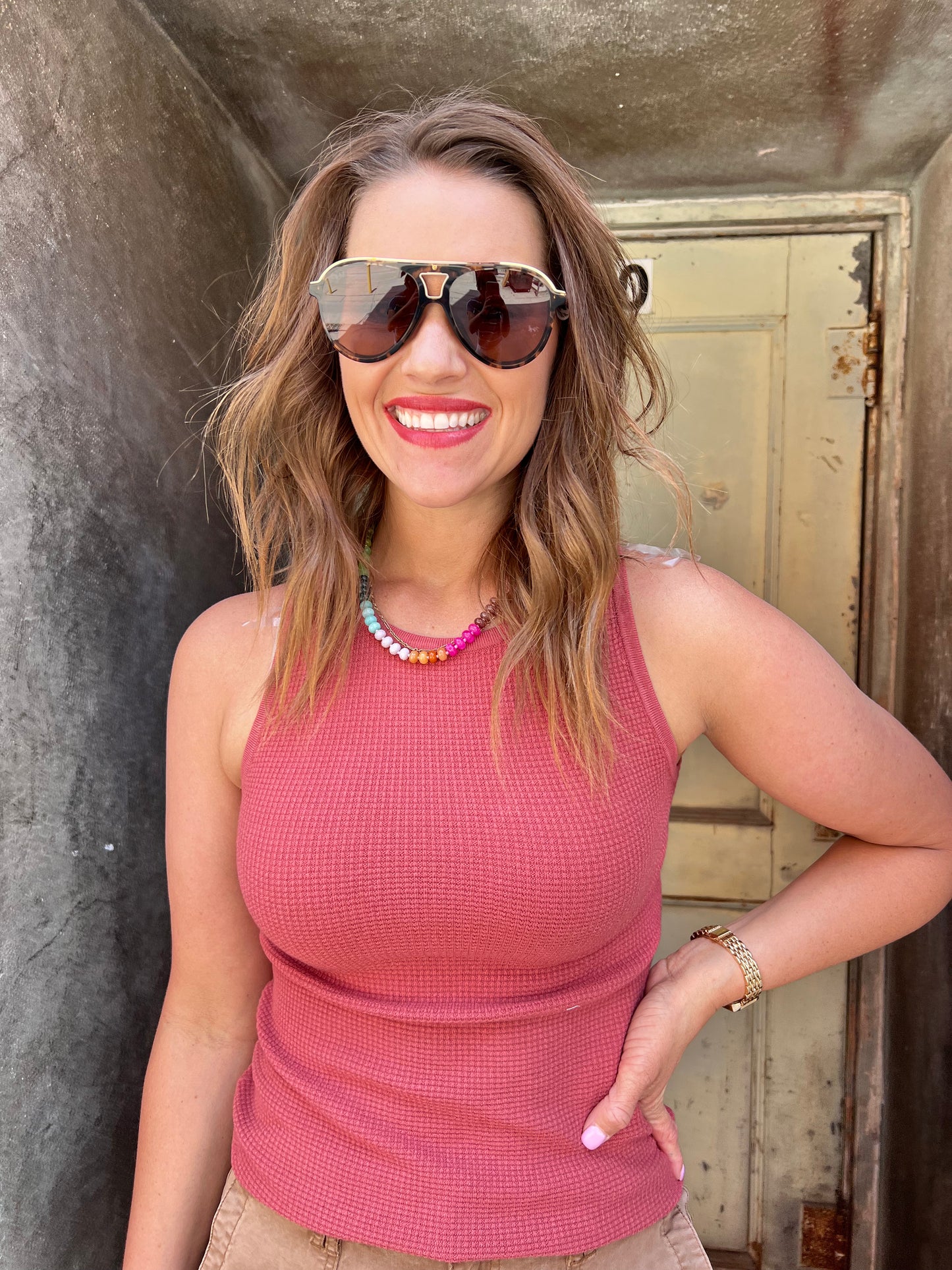 The Waffle Whisper Tank – Musk Pink