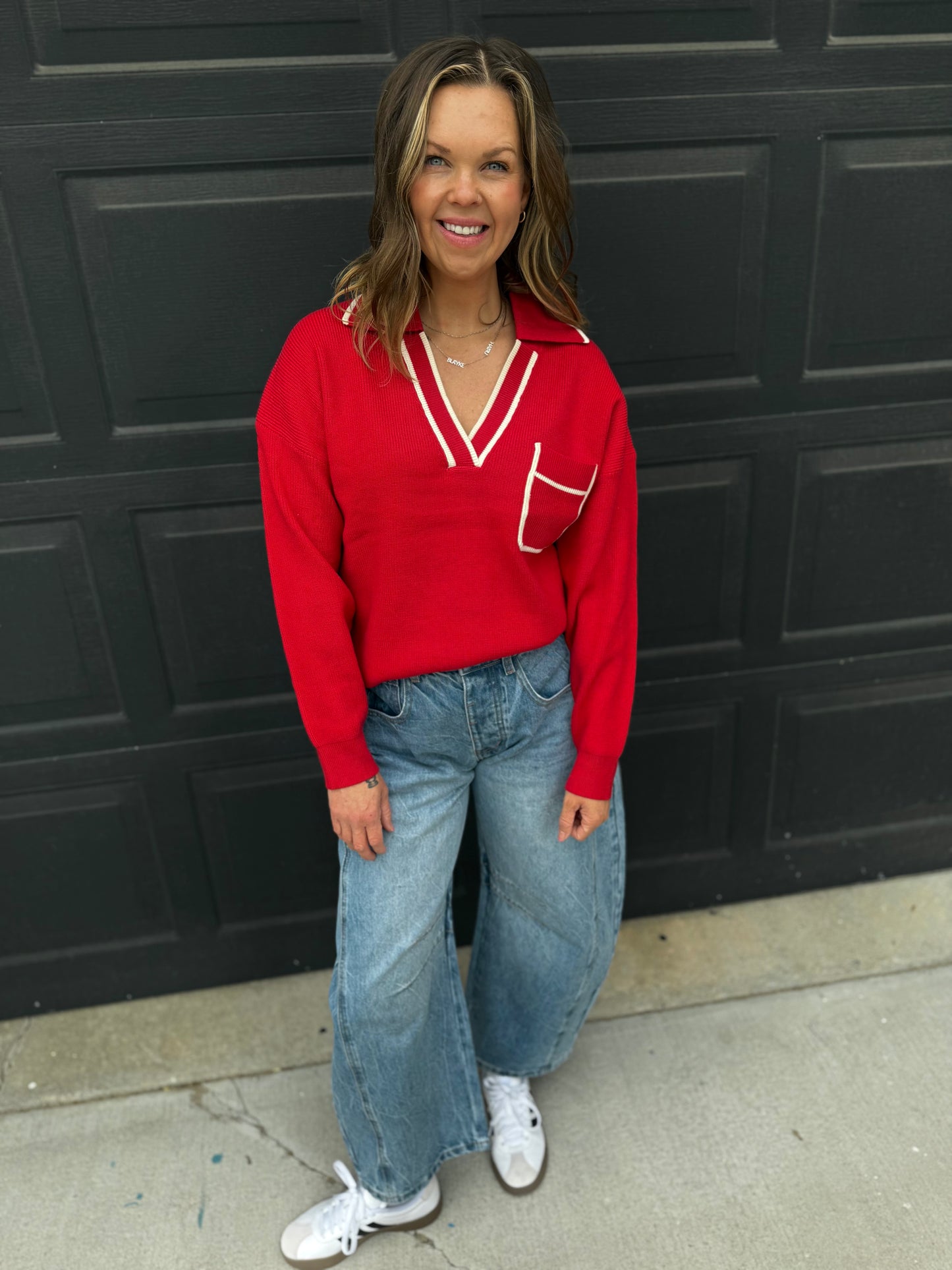 Collared Pullover Sweater With Contrast Trim