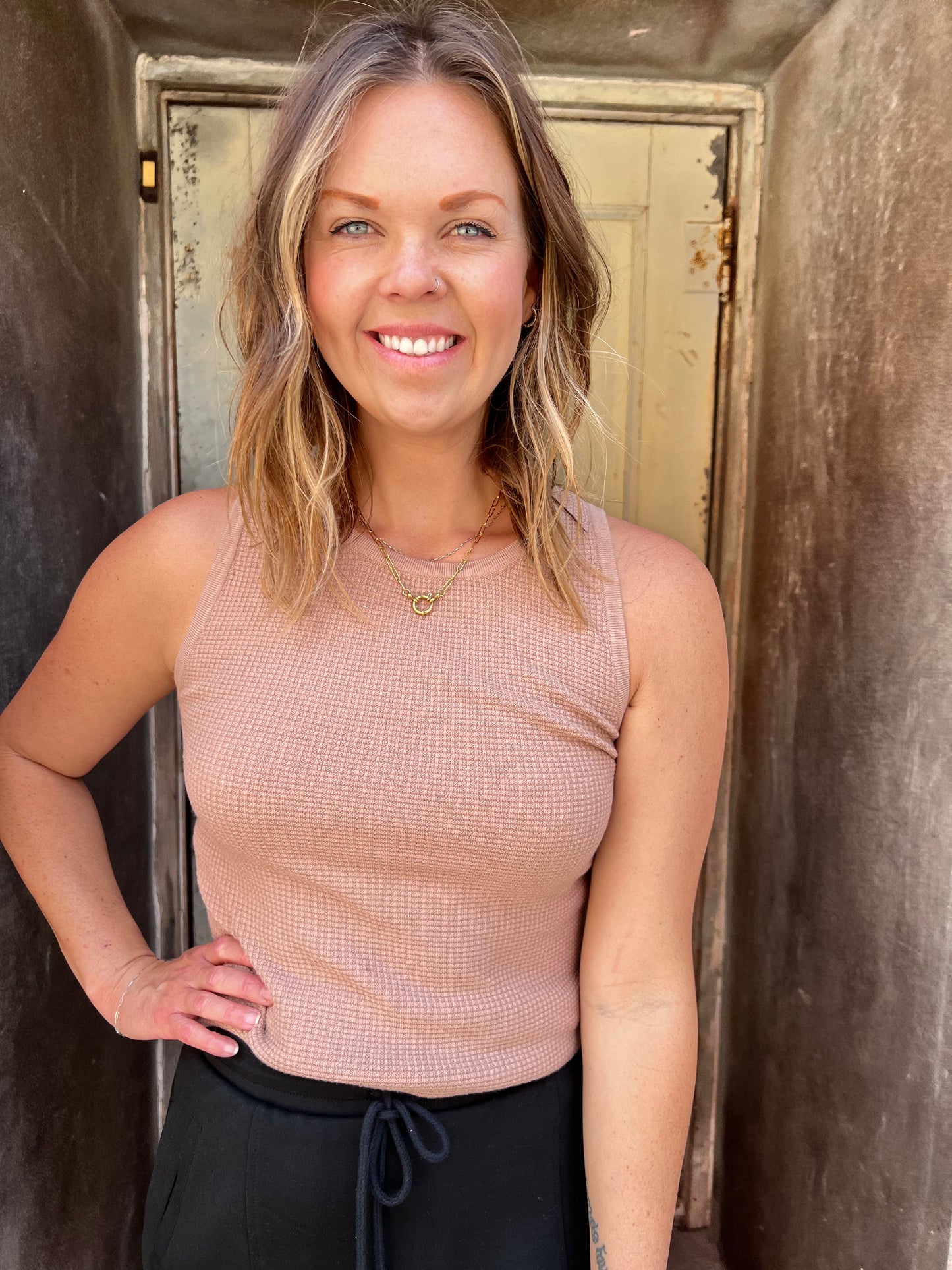 The Waffle Whisper Tank – Beige